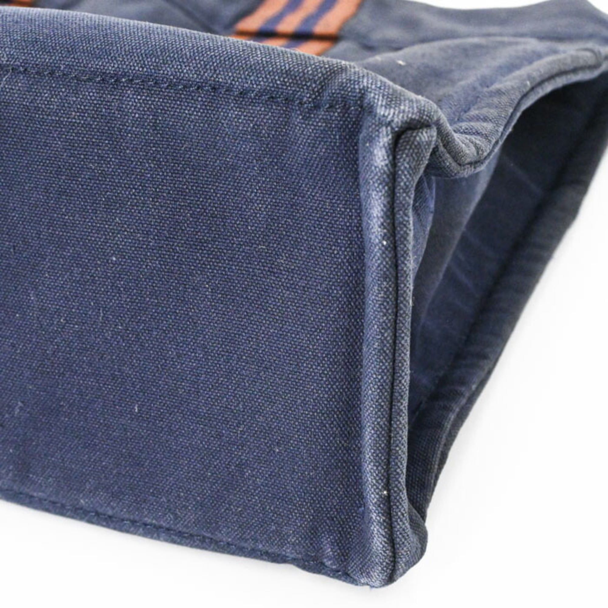 Hermes HERMES New Fourre-Tout Tote Bag MM Handbag Half Leather Navy Brown Canvas Women's Men's Size ONE SIZE - 9 Thumbnail