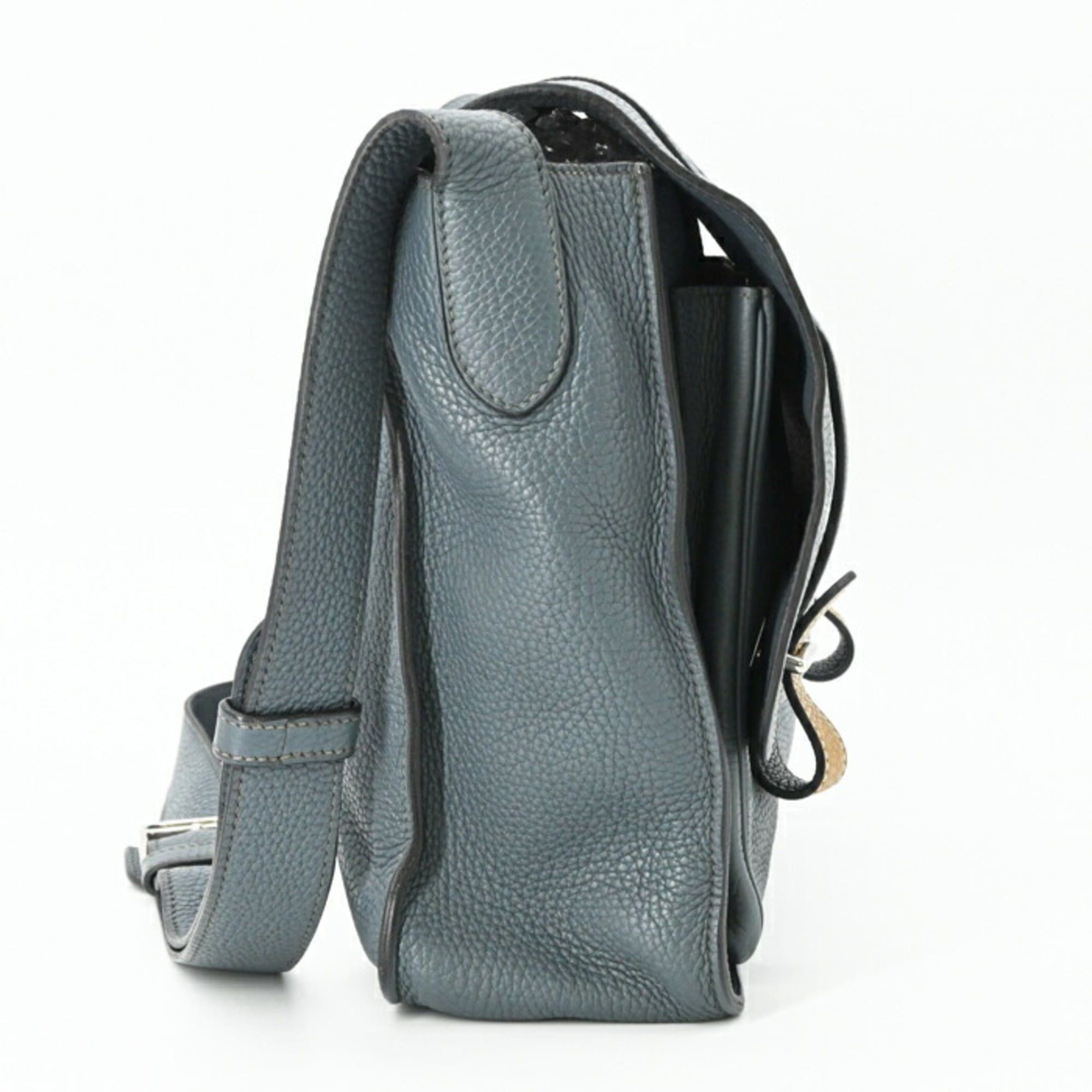 Hermes HERMES Steve Busas 35 Shoulder Bag, Taurillon Clemence Leather, Bicolor Blue Orage Brown, Craft #□R Size ONE SIZE - 3 Thumbnail