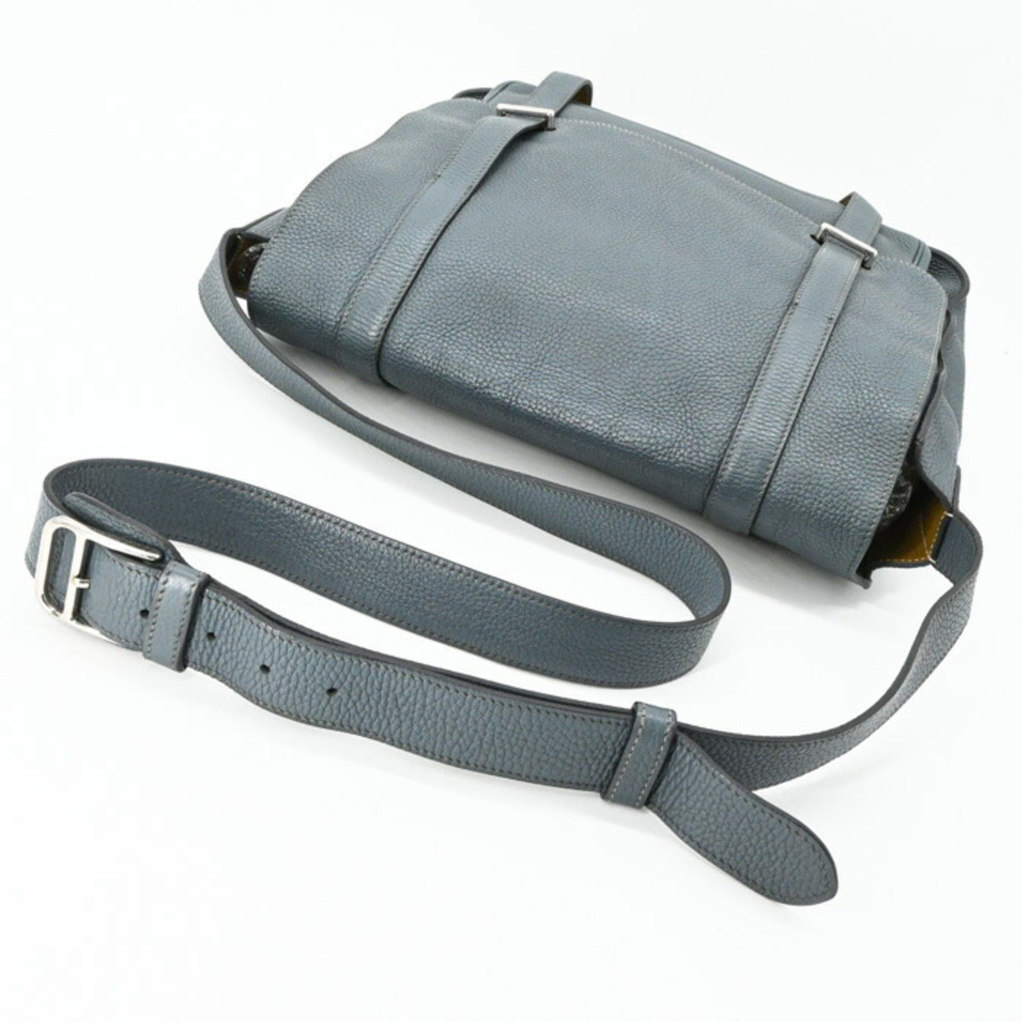 Hermes HERMES Steve Busas 35 Shoulder Bag, Taurillon Clemence Leather, Bicolor Blue Orage Brown, Craft #□R Size ONE SIZE - 6 Thumbnail