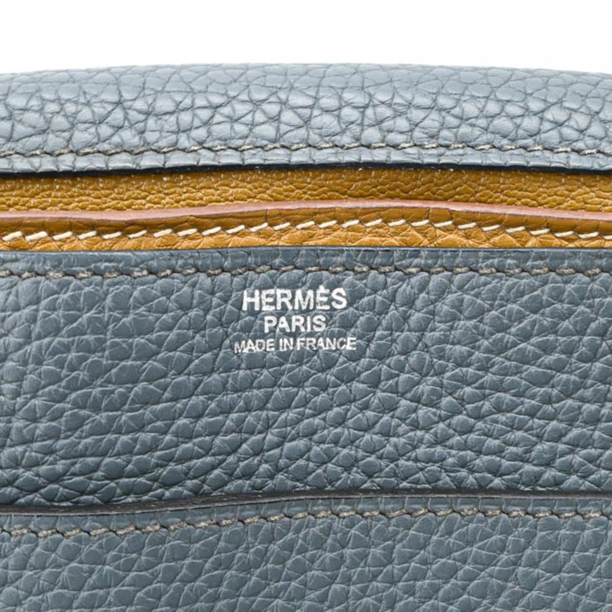 Hermes HERMES Steve Busas 35 Shoulder Bag, Taurillon Clemence Leather, Bicolor Blue Orage Brown, Craft #□R Size ONE SIZE - 18 Thumbnail