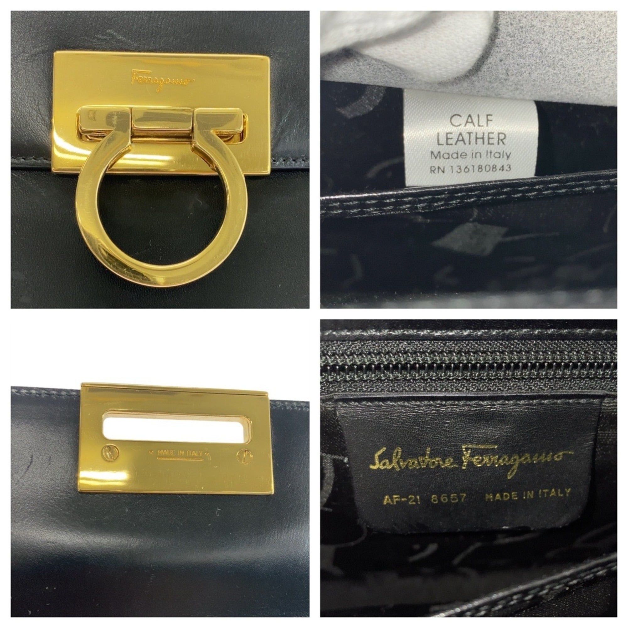 Salvatore Ferragamo Salvatore Ferragamo Vintage Gancini Black Leather Handbag/Shoulder Bag (2-way) for Women Size ONE SIZE - 4 Thumbnail