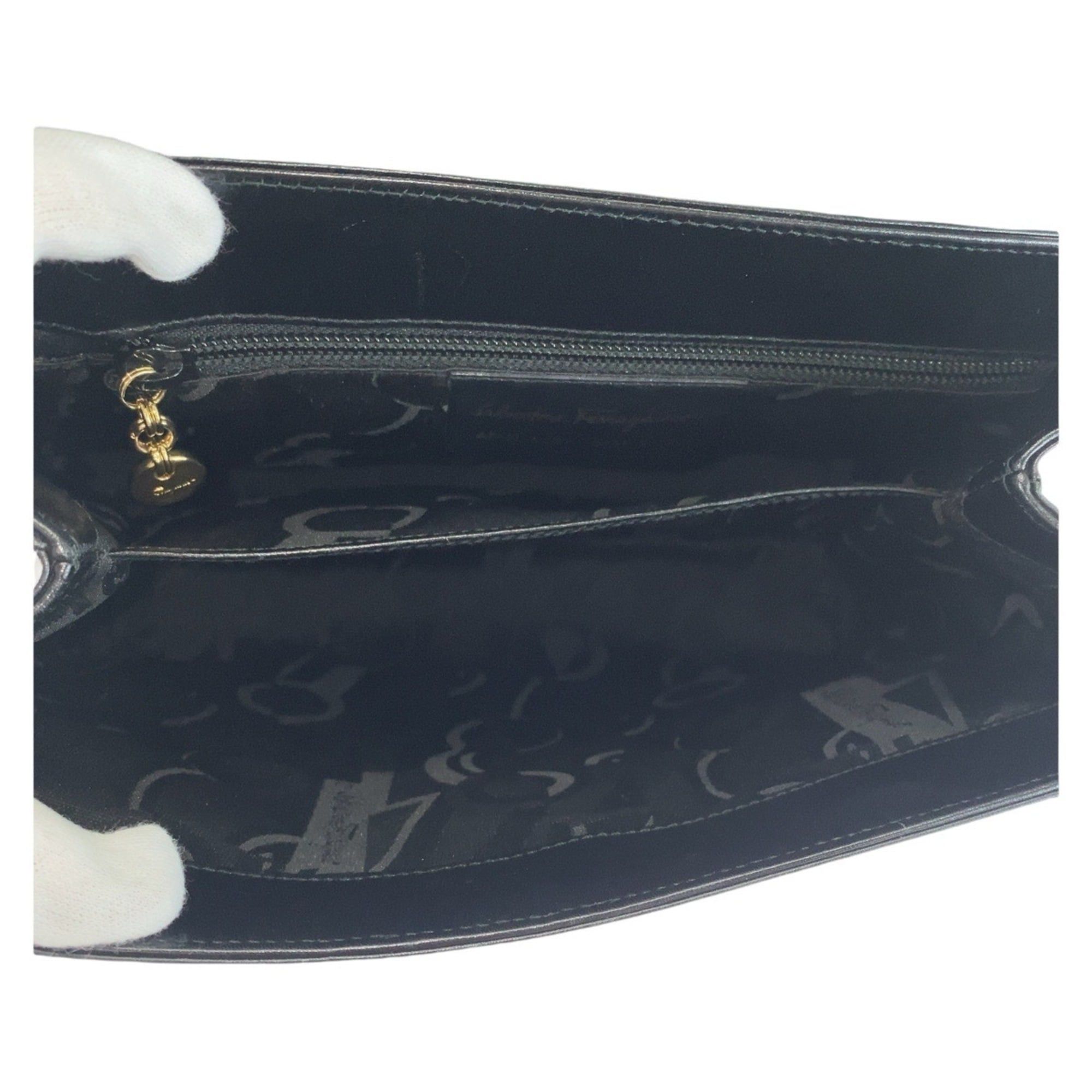 Salvatore Ferragamo Salvatore Ferragamo Vintage Gancini Black Leather Handbag/Shoulder Bag (2-way) for Women Size ONE SIZE - 8 Thumbnail