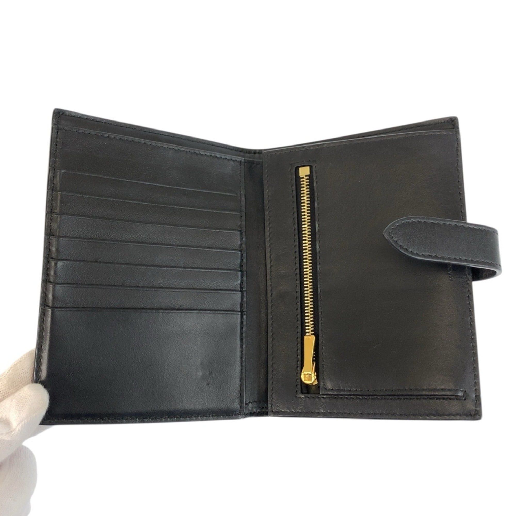 Celine Celine Medium Strap Wallet, Black Leather, Folding Compact Women's Size ONE SIZE - 4 Thumbnail