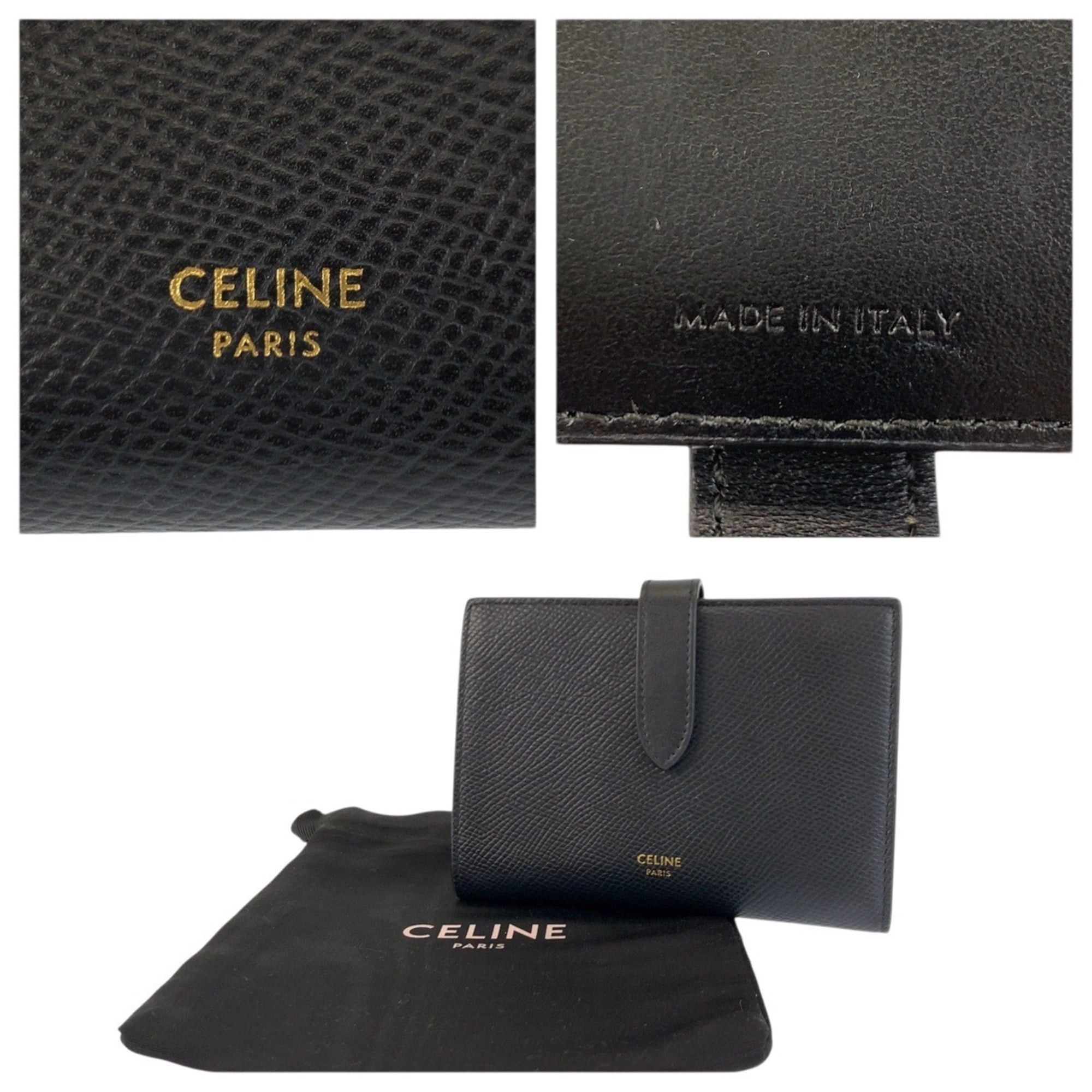 Celine Celine Medium Strap Wallet, Black Leather, Folding Compact Women's Size ONE SIZE - 3 Thumbnail