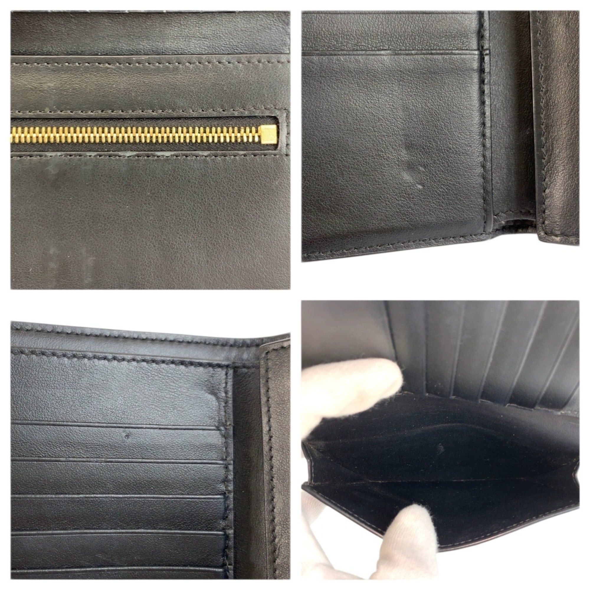 Celine Celine Medium Strap Wallet, Black Leather, Folding Compact Women's Size ONE SIZE - 9 Thumbnail