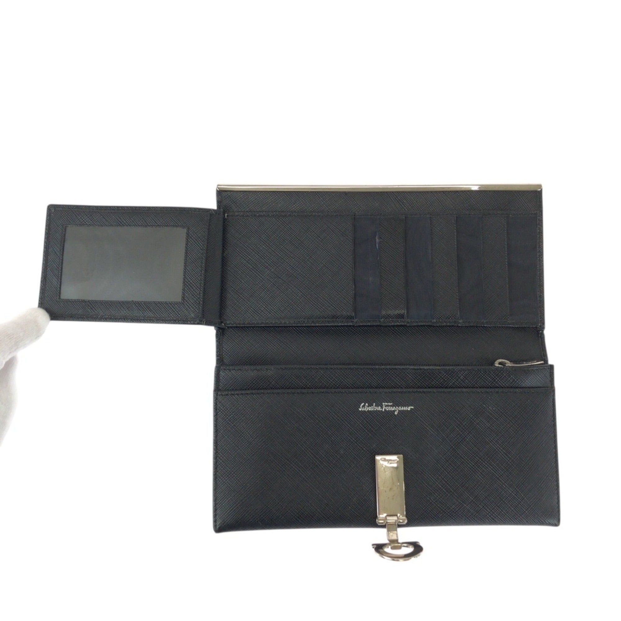 Salvatore Ferragamo Salvatore Ferragamo Gancini Black Leather Long Wallet with Silver Hardware (1K22-264433) for Women Size ONE SIZE - 8 Thumbnail