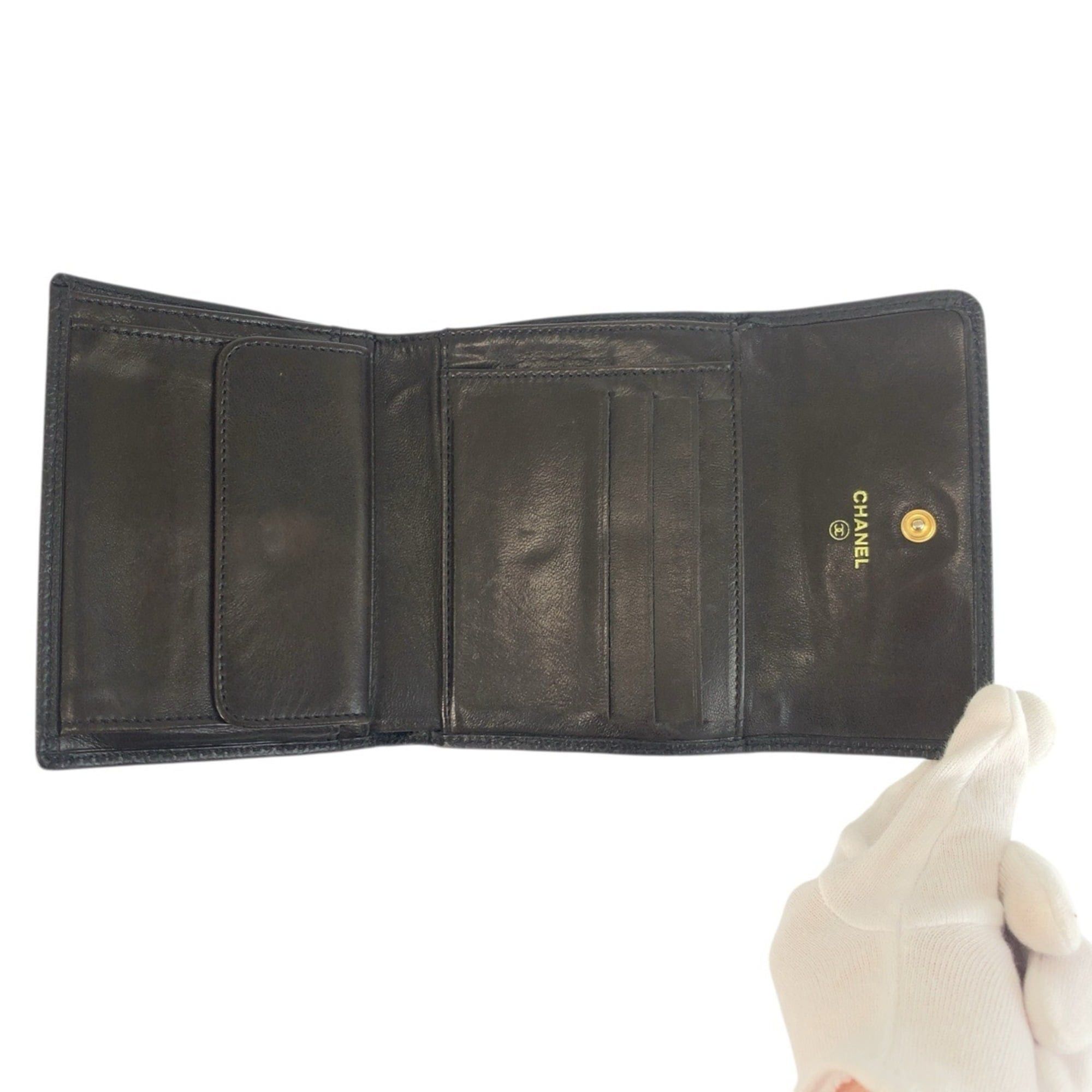 Chanel CHANEL Coco Mark Black Leather Folding Wallet Compact for Women Size ONE SIZE - 4 Thumbnail