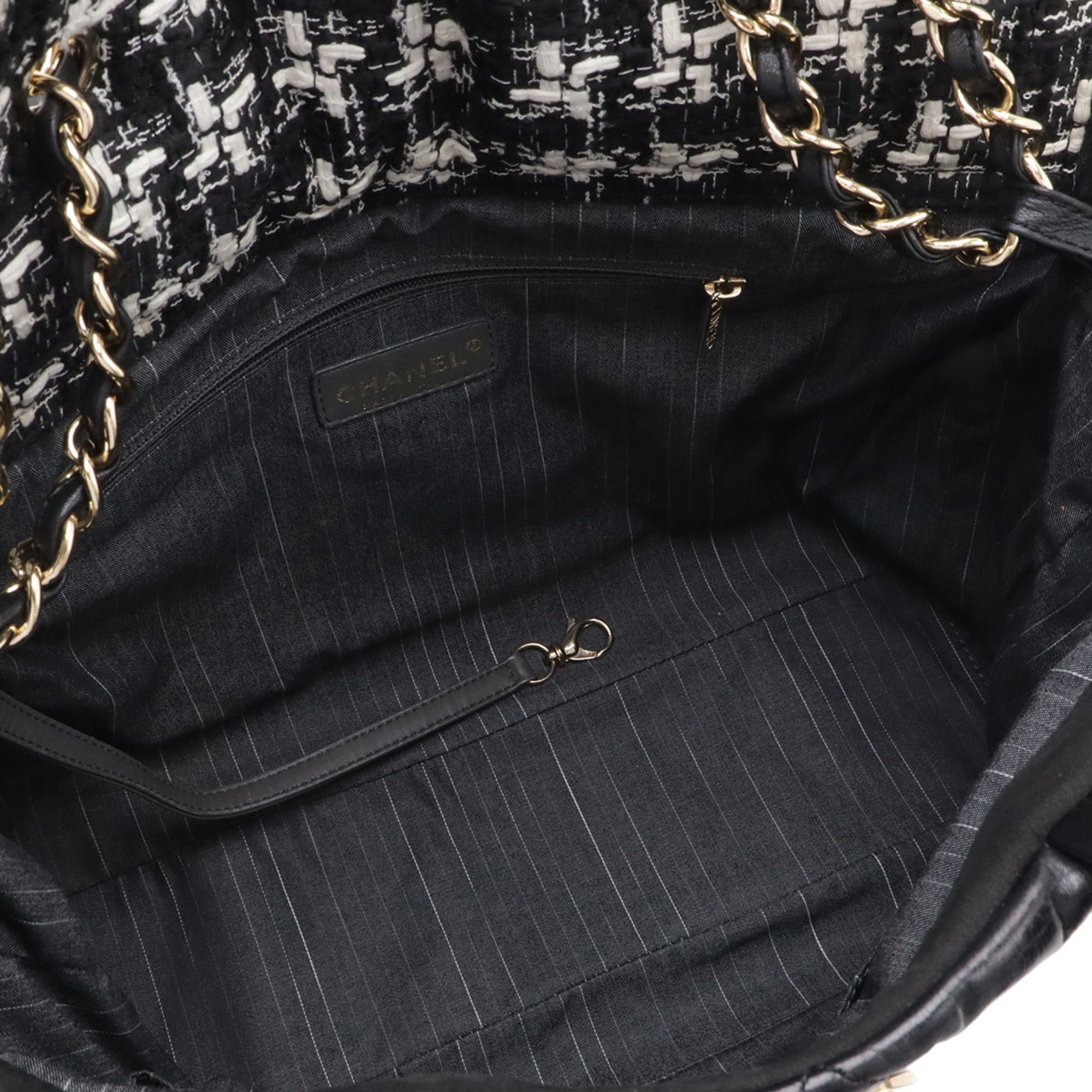 Chanel CHANEL Coco Mark Portobello Matelassé Tote Bag Shoulder Chain Leather Tweed Black A39045 Size ONE SIZE - 8 Thumbnail