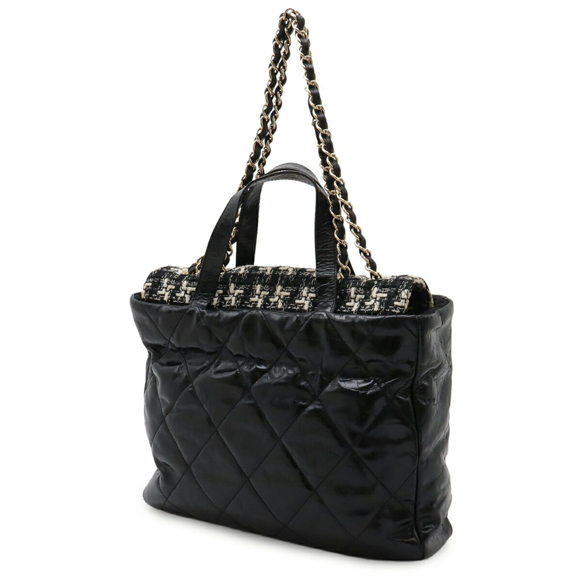 Chanel CHANEL Coco Mark Portobello Matelassé Tote Bag Shoulder Chain Leather Tweed Black A39045 Size ONE SIZE - 3 Thumbnail