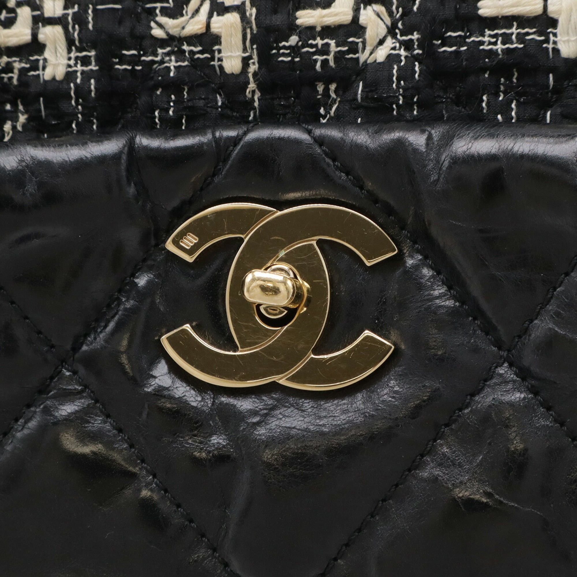Chanel CHANEL Coco Mark Portobello Matelassé Tote Bag Shoulder Chain Leather Tweed Black A39045 Size ONE SIZE - 5 Thumbnail