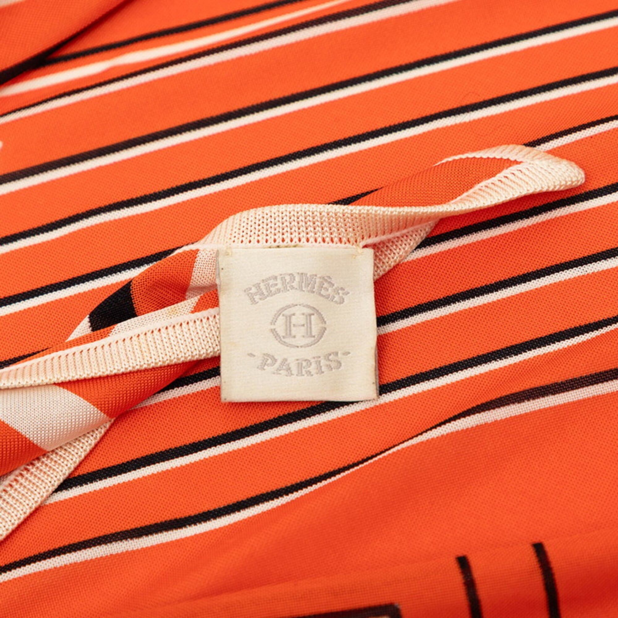 Hermes Hermes H AU GALOP Triangle Scarf/Muffler in Orange, White, and Black Silk Jersey - Women's Size ONE SIZE - 8 Thumbnail