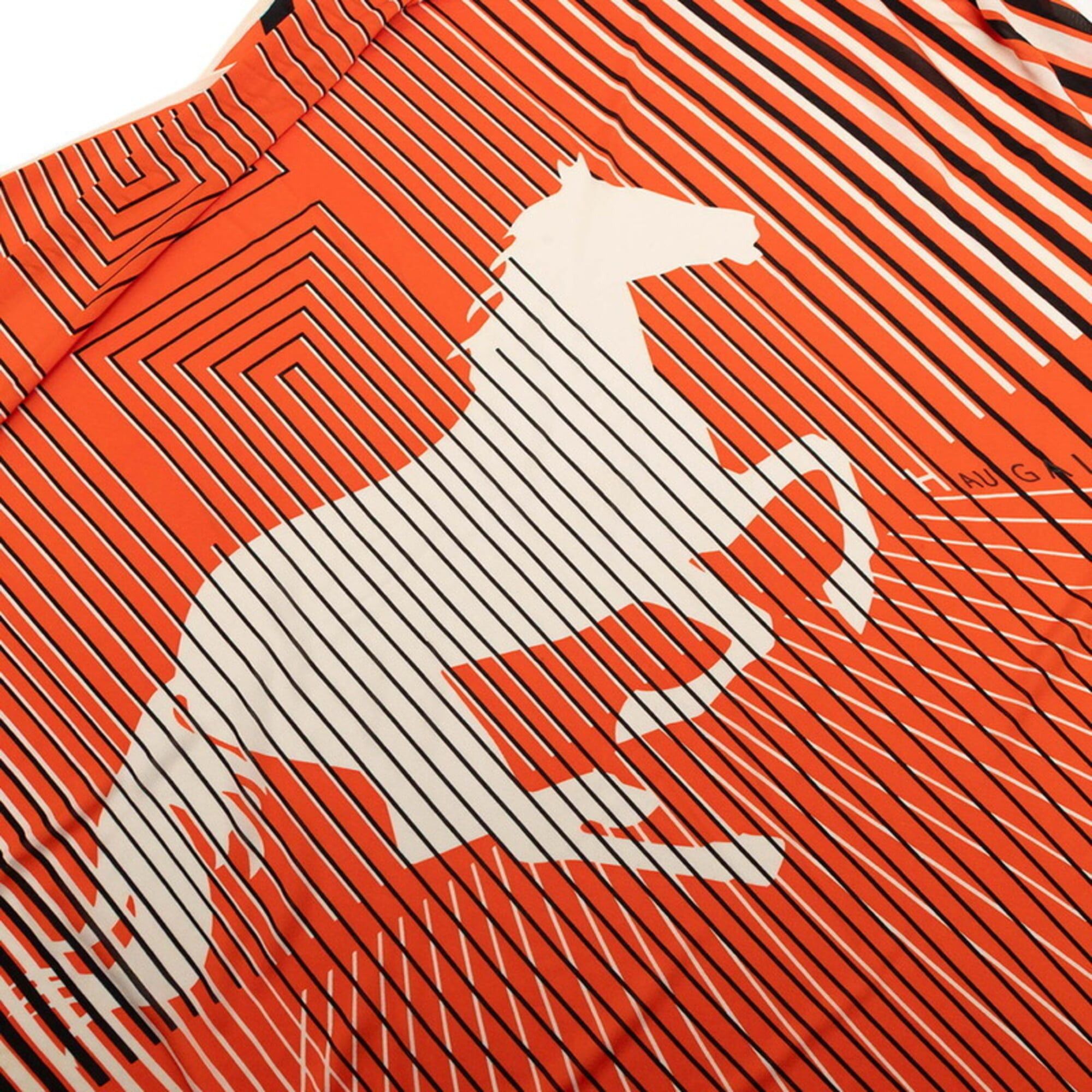 Hermes Hermes H AU GALOP Triangle Scarf/Muffler in Orange, White, and Black Silk Jersey - Women's Size ONE SIZE - 3 Thumbnail