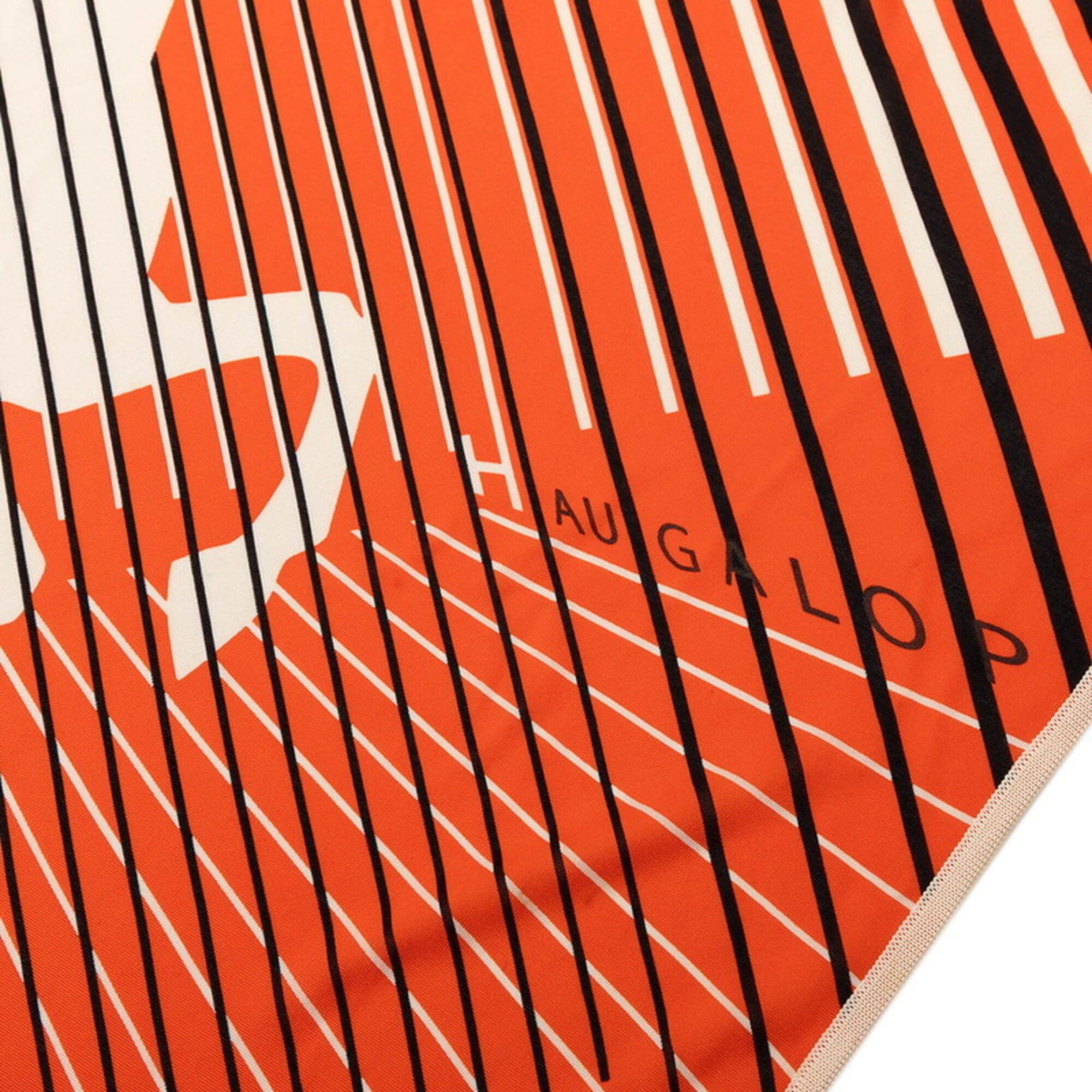 Hermes Hermes H AU GALOP Triangle Scarf/Muffler in Orange, White, and Black Silk Jersey - Women's Size ONE SIZE - 4 Thumbnail