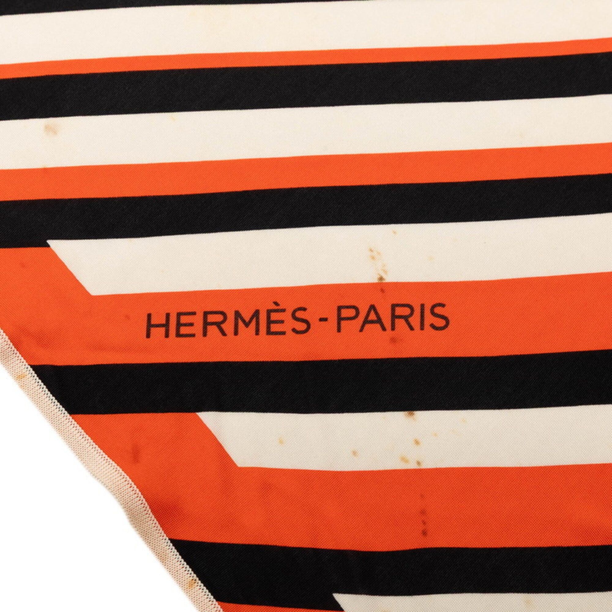 Hermes Hermes H AU GALOP Triangle Scarf/Muffler in Orange, White, and Black Silk Jersey - Women's Size ONE SIZE - 5 Thumbnail