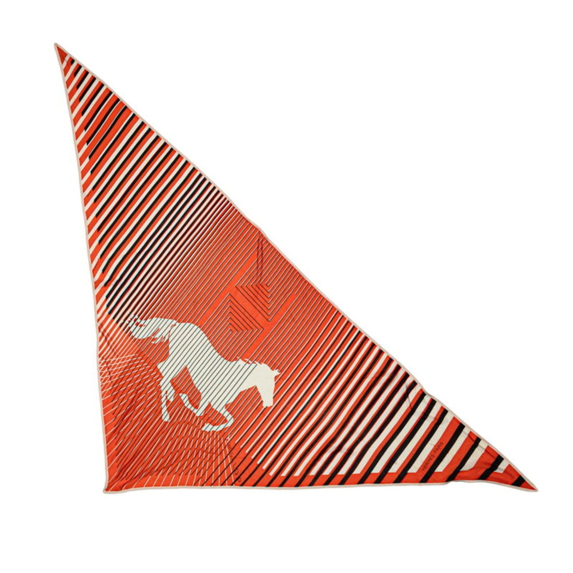 Hermes Hermes H AU GALOP Triangle Scarf/Muffler in Orange, White, and Black Silk Jersey - Women's Size ONE SIZE - 2 Thumbnail