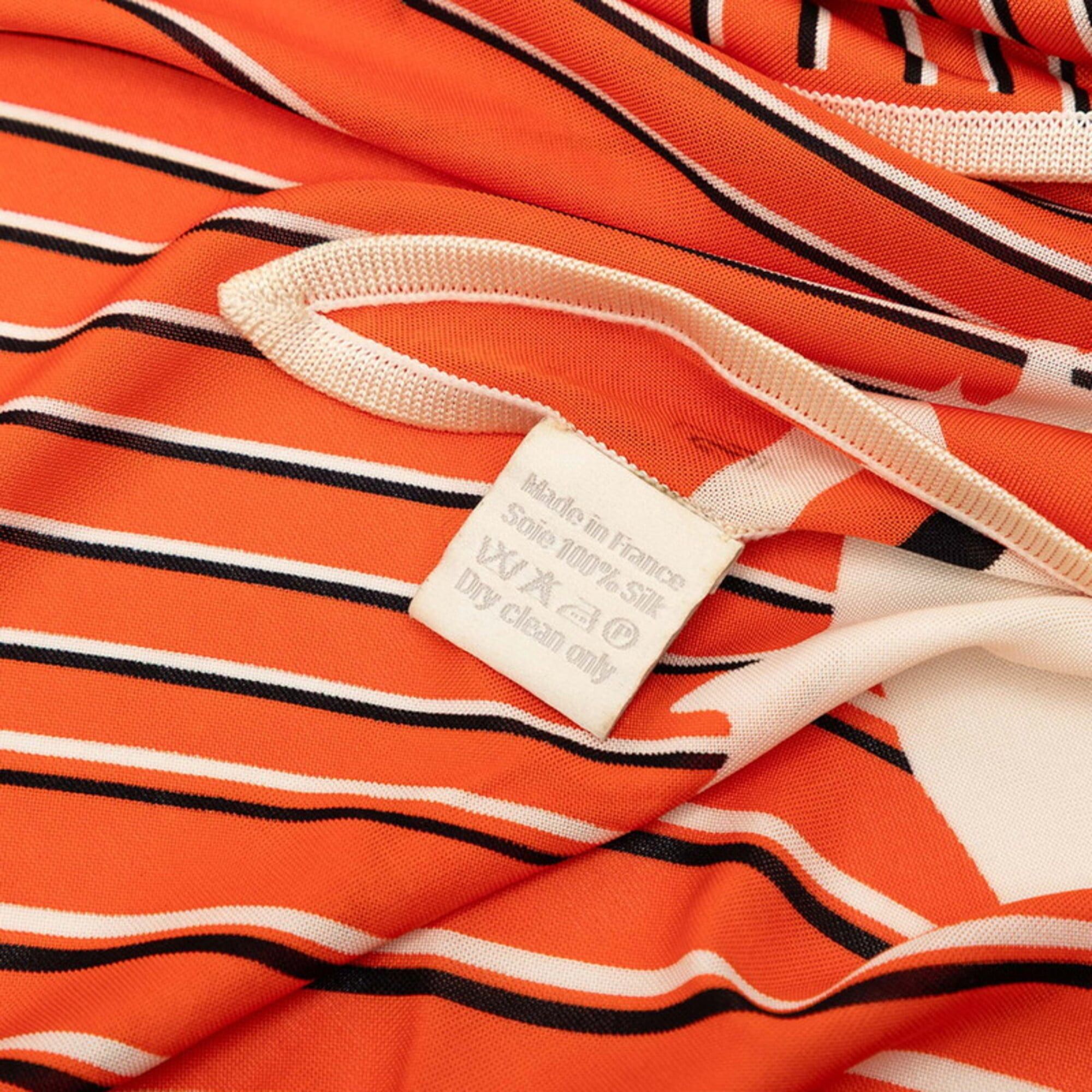Hermes Hermes H AU GALOP Triangle Scarf/Muffler in Orange, White, and Black Silk Jersey - Women's Size ONE SIZE - 9 Thumbnail