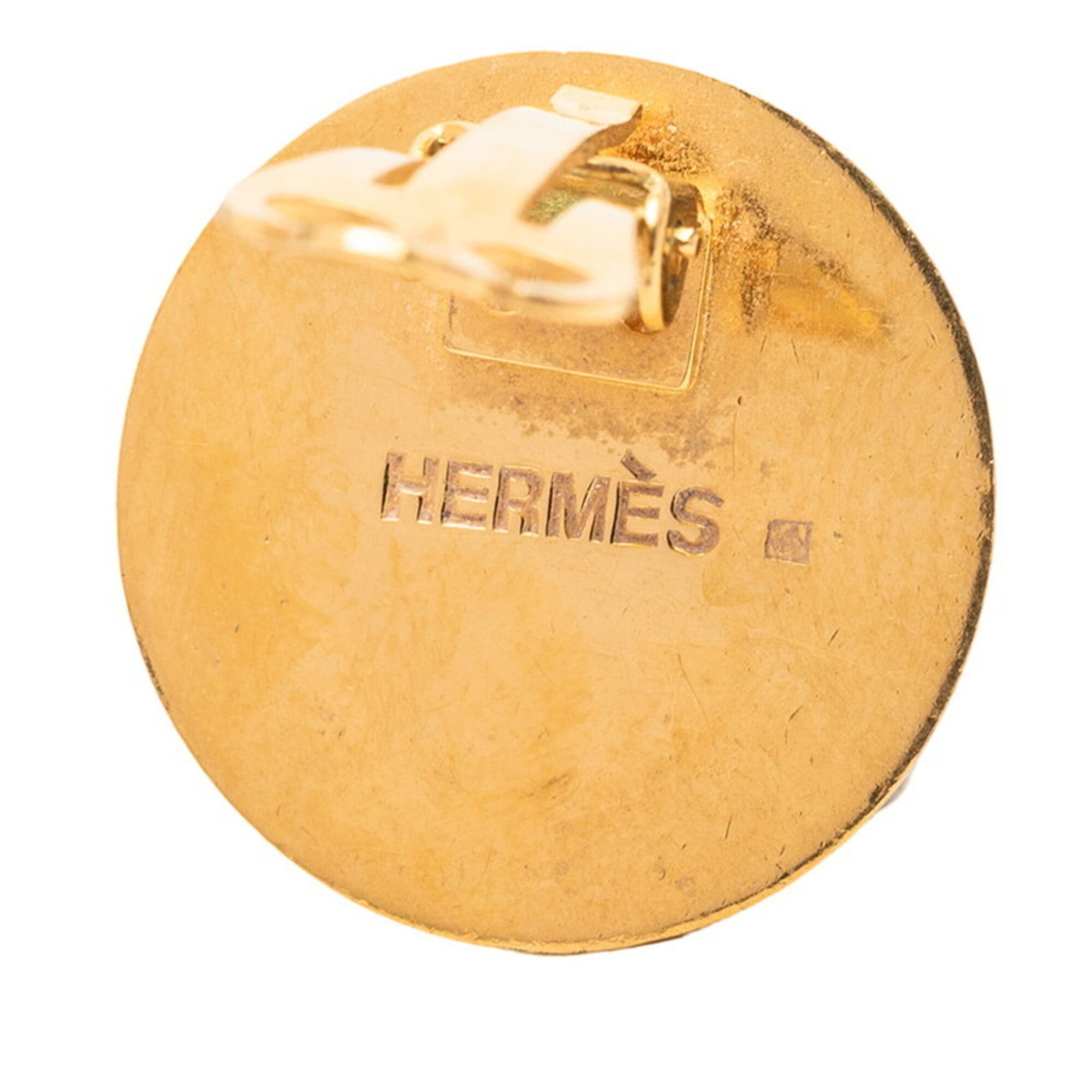 Hermes Vintage Enamel Belt Motif Round Earrings, Gold and 