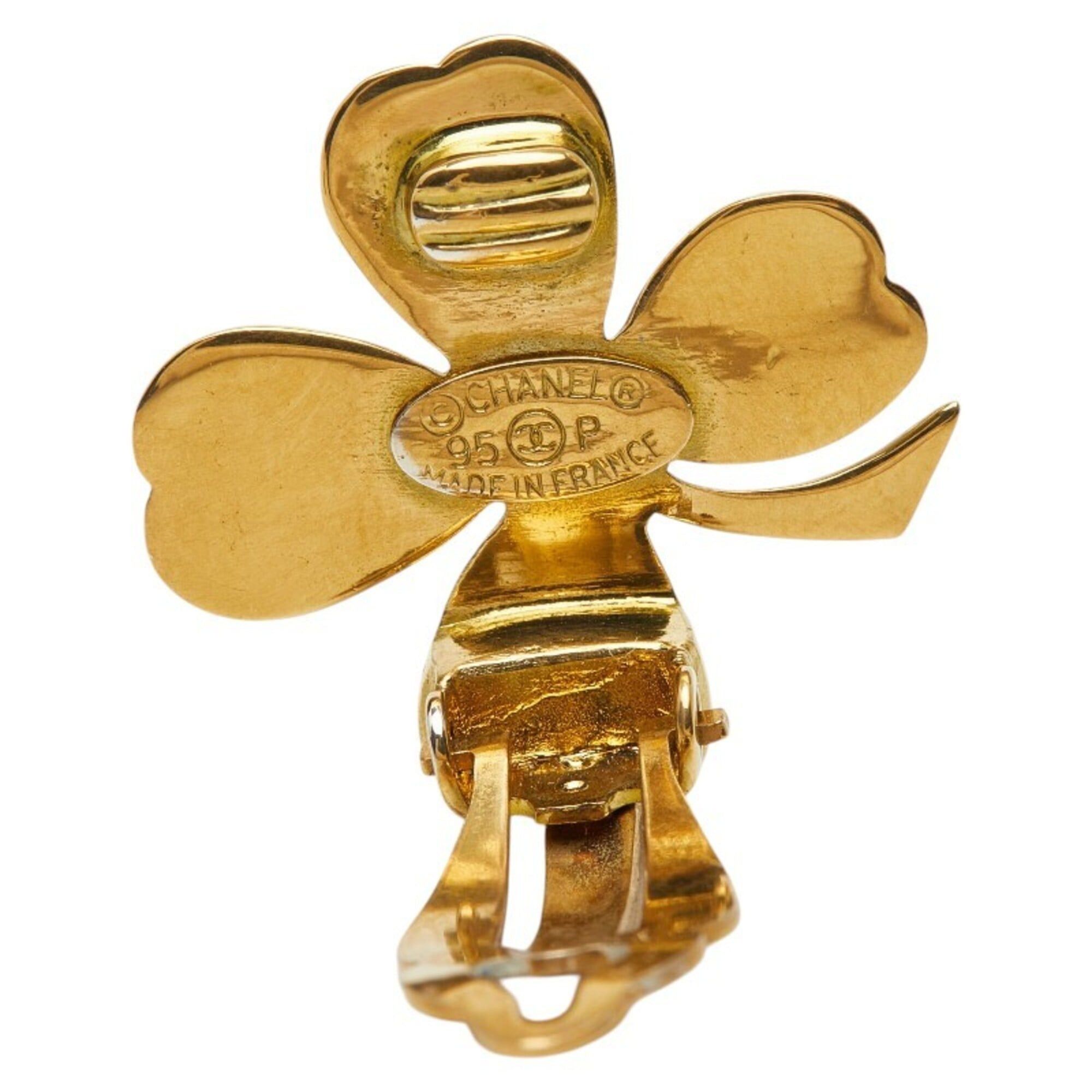 Chanel Chanel Clover Motif Earrings, Gold Plated, Women's. Size ONE SIZE - 4 Thumbnail