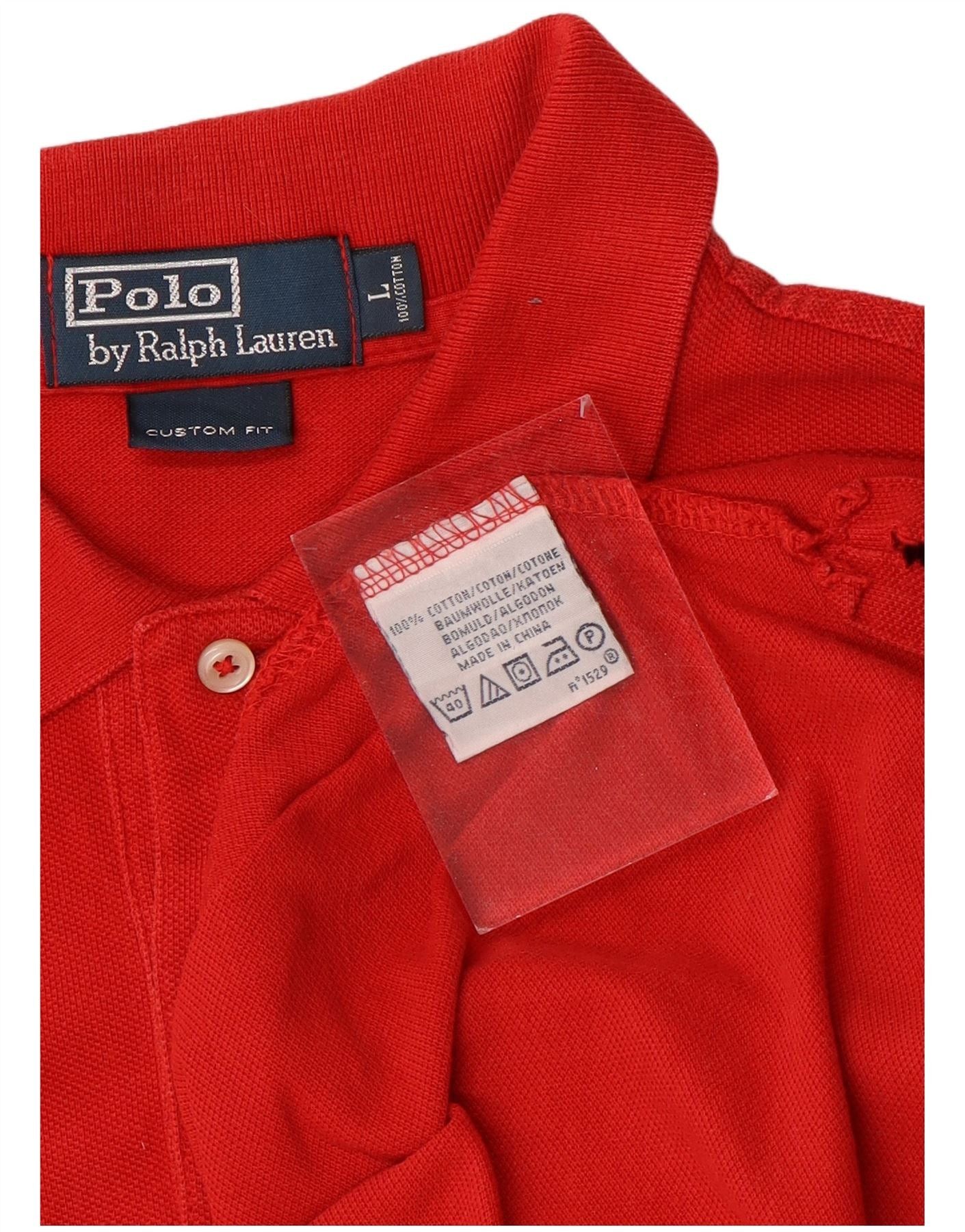Polo Ralph Lauren Mens Custom Fit Polo Shirt Large Red Cotton Size US L / EU 52-54 / 3 - 3 Thumbnail