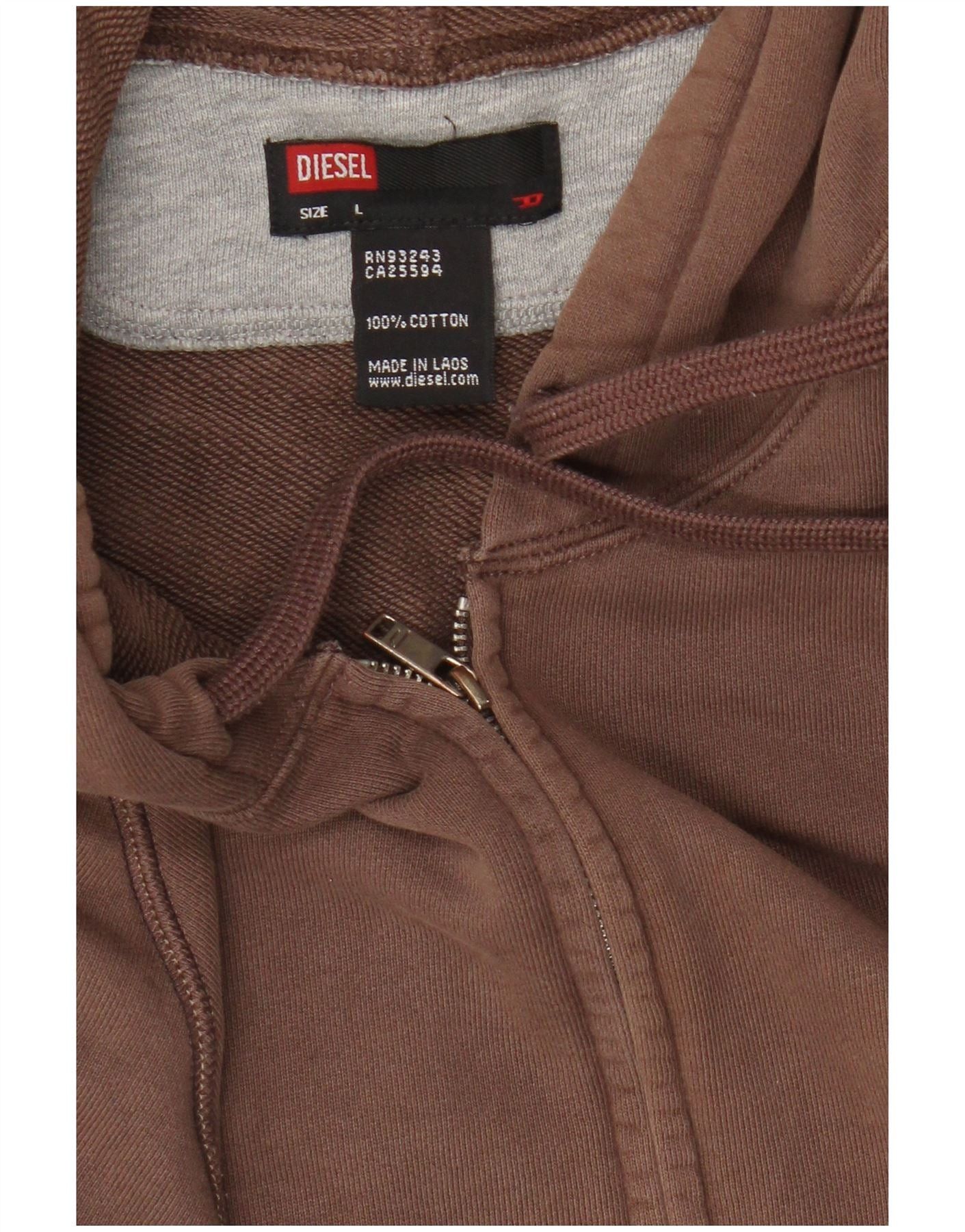 Diesel Womens Graphic Zip Hoodie Sweater Large Brown Cotton Size XL / US 12-14 / IT 48-50 - 4 Thumbnail