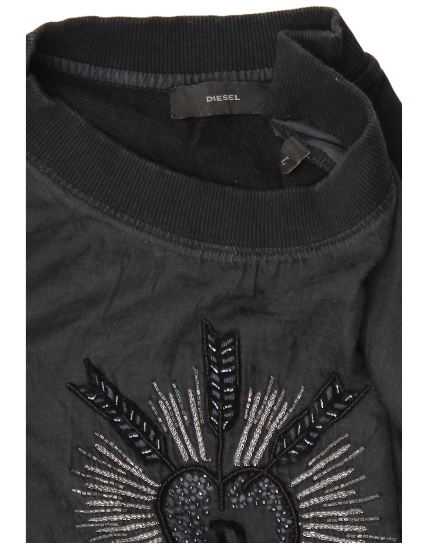 Diesel Womens Graphic Sweatshirt Jumper UK 14 Large Black Size M / US 6-8 / IT 42-44 - 3 Thumbnail