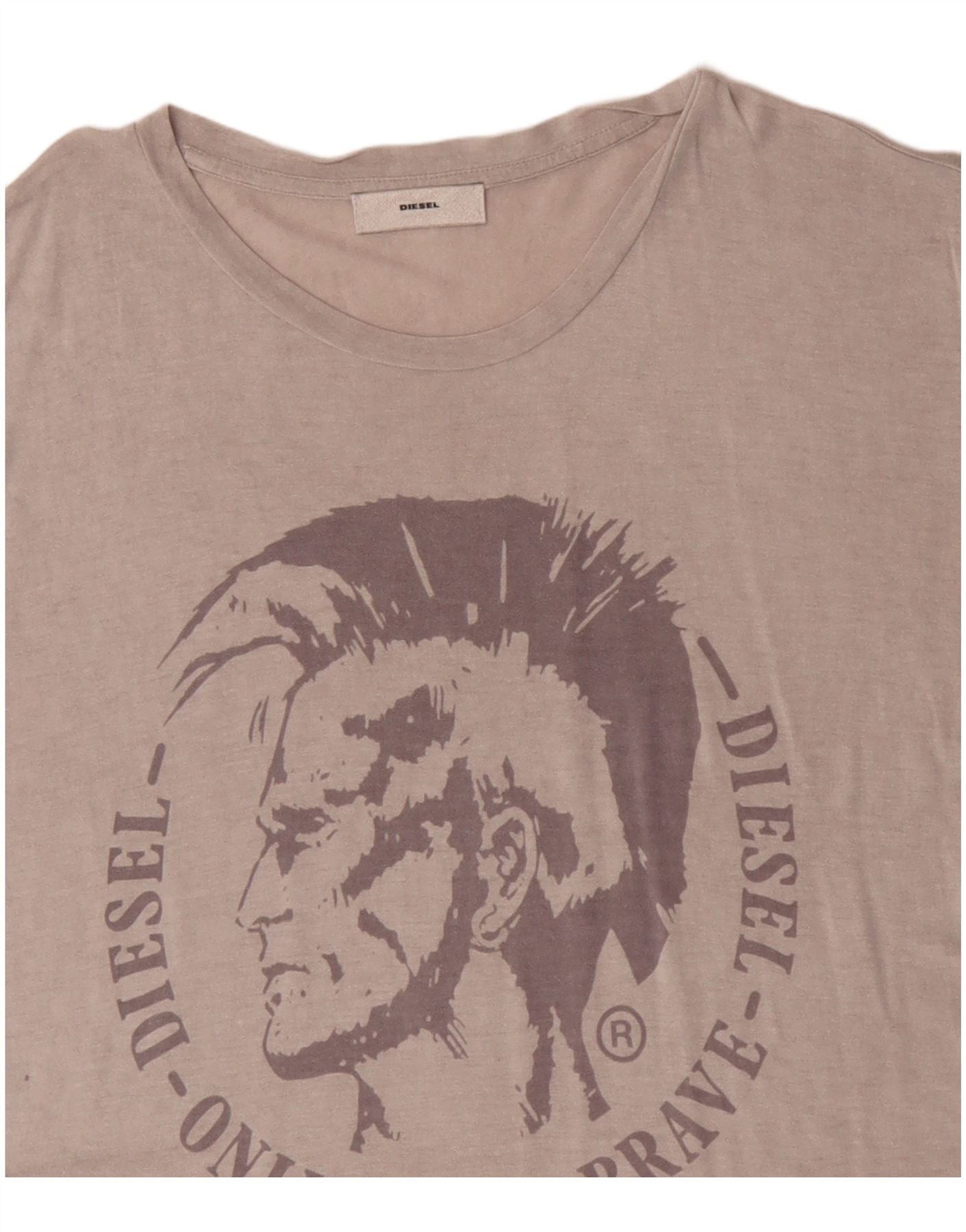 Diesel Womens Graphic T-Shirt Top UK 18 XL Beige Classic Size L / US 10 / IT 46 - 3 Thumbnail
