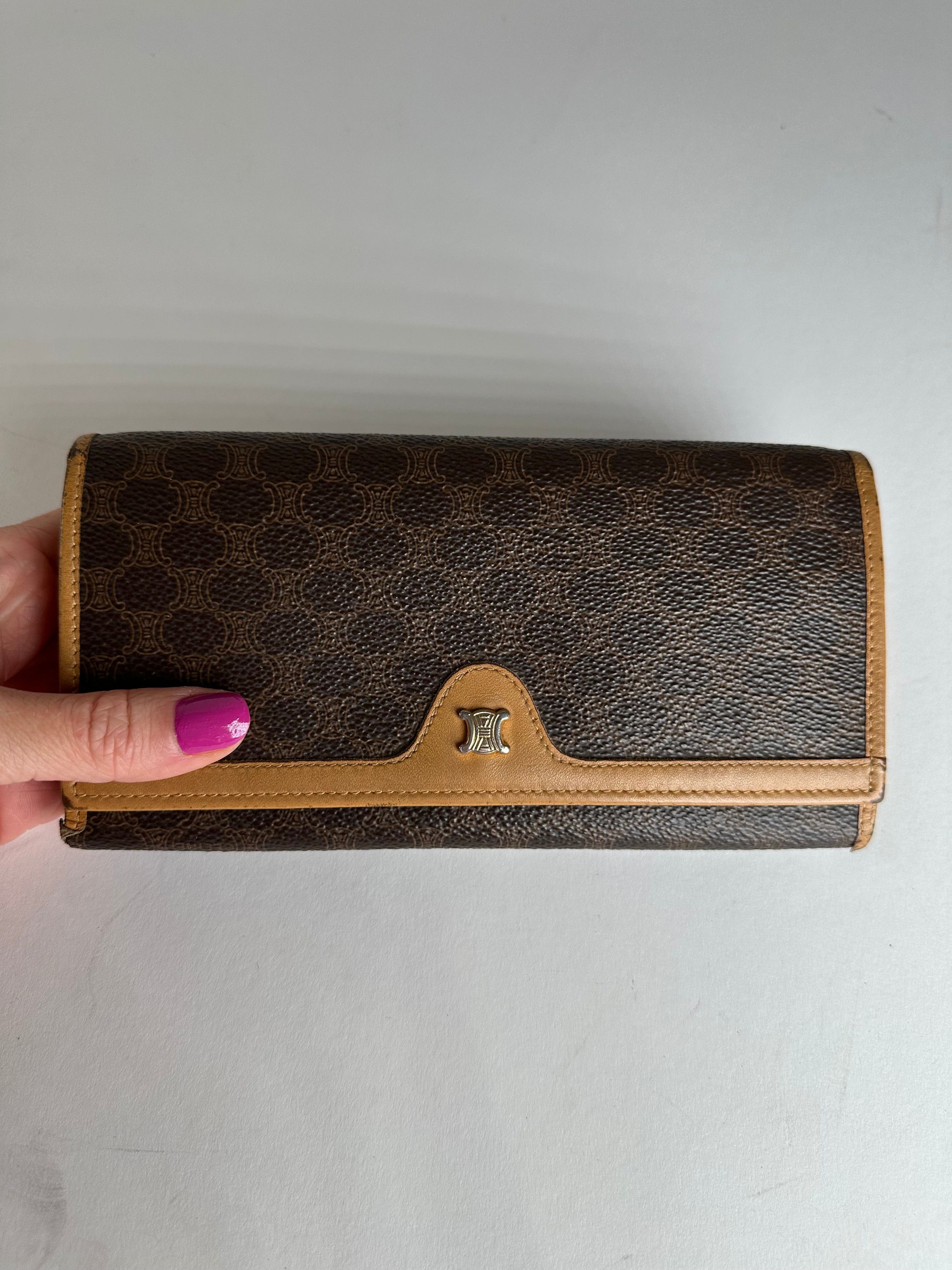 Celine Vintage Paris Triomphe Monogram Leather Long Wallet Brown Size ONE SIZE - 3 Thumbnail