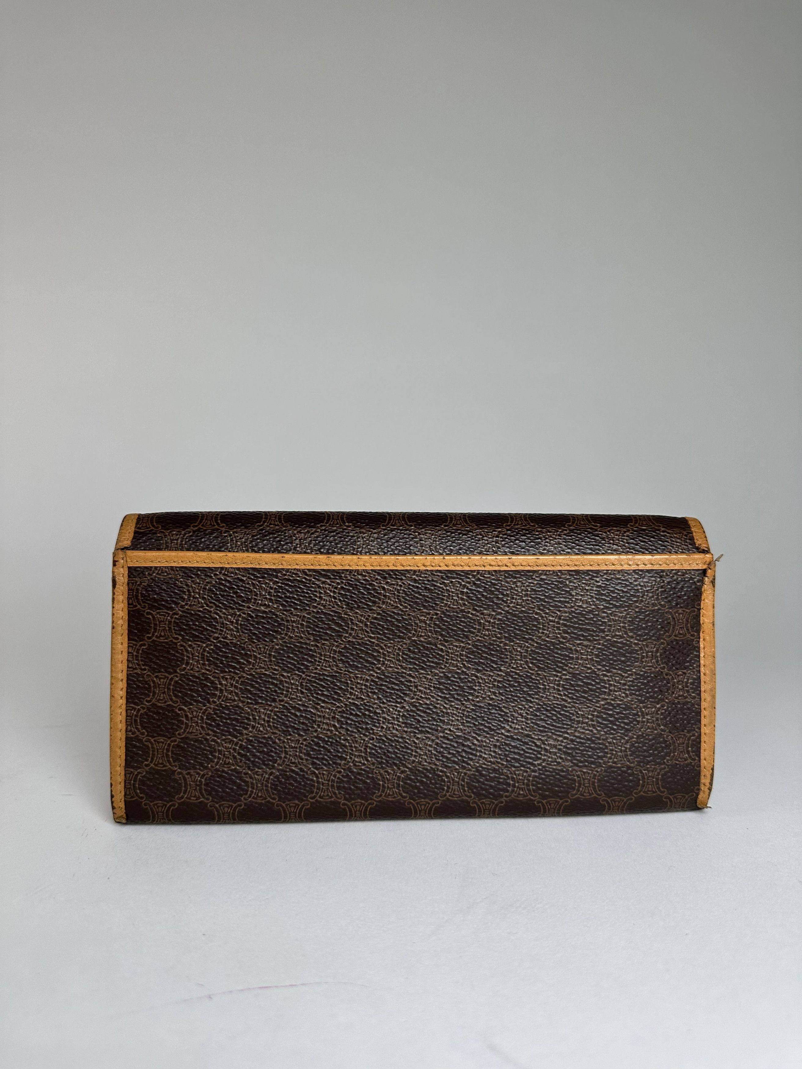 Celine Vintage Paris Triomphe Monogram Leather Long Wallet Brown Size ONE SIZE - 2 Thumbnail