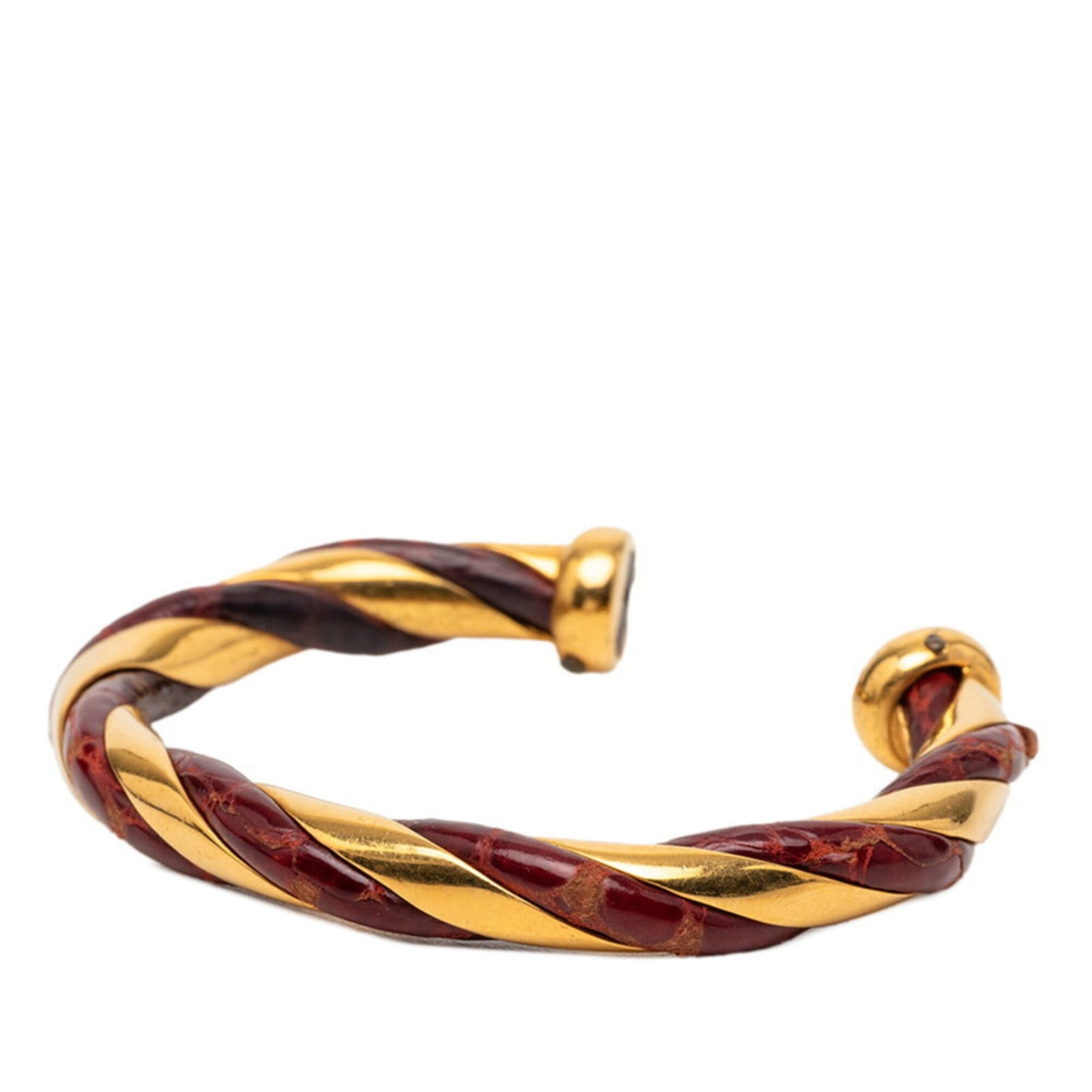 Hermes Hermes Twist Bangle, Gold and Red Plated Leather, Women's Size ONE SIZE - 3 Thumbnail