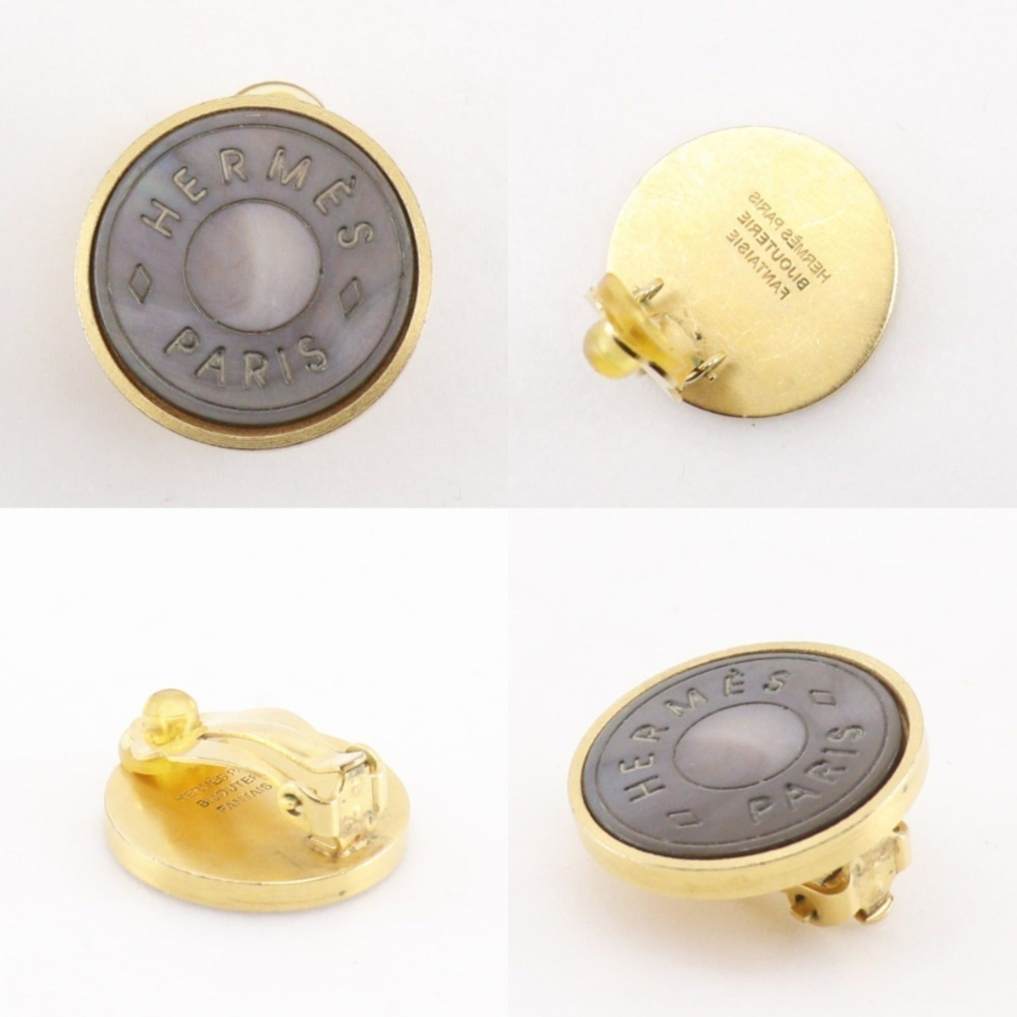 Hermes Hermes Sellier Earrings, Gold Plated x Shell, Approx. 11.7g, Women's Size ONE SIZE - 4 Thumbnail