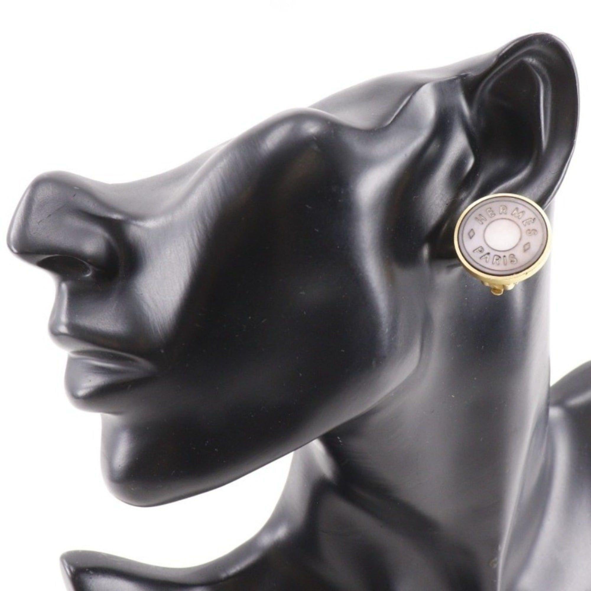 Hermes Hermes Sellier Earrings, Gold Plated x Shell, Approx. 11.7g, Women's Size ONE SIZE - 2 Thumbnail