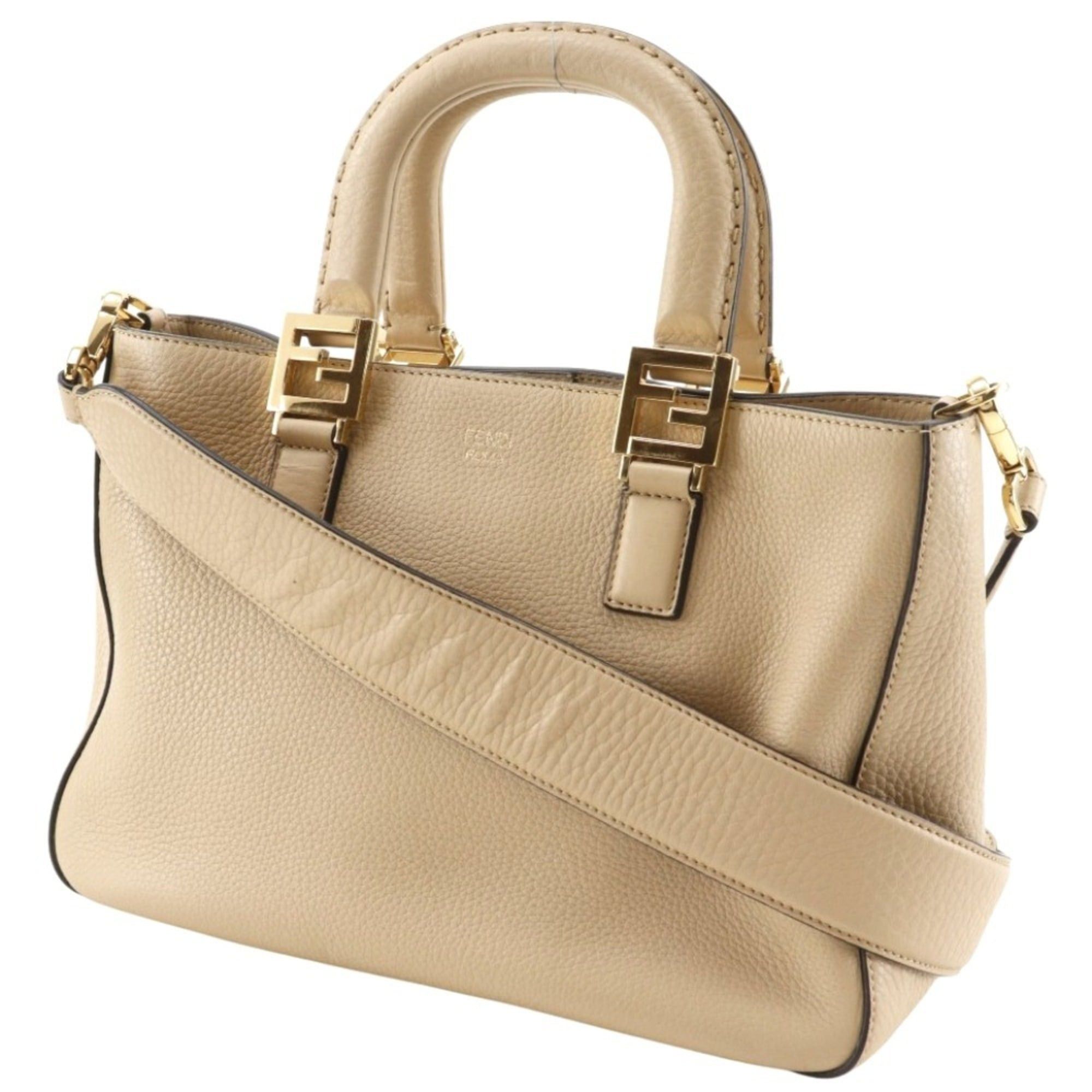 Fendi Fendi FF Tote Small Handbag 2-Way Shoulder Bag 8BH367 Calfskin Beige 2-way A5 Magnetic Closure Women's Size ONE SIZE - 2 Thumbnail
