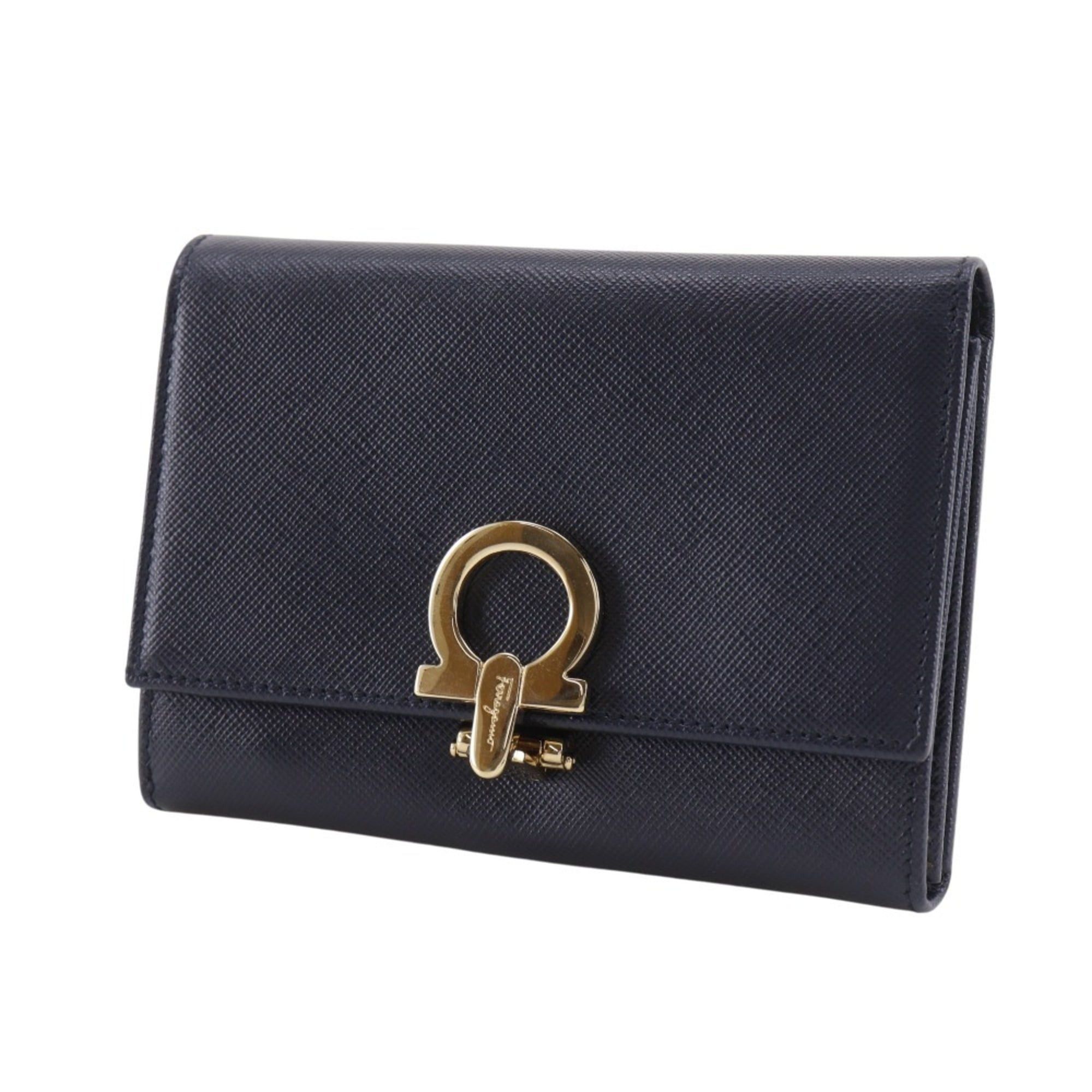 Salvatore Ferragamo Salvatore Ferragamo Gancini Tri-fold Wallet, Leather, Black, Belt Buckle, Unisex Size ONE SIZE - 2 Thumbnail