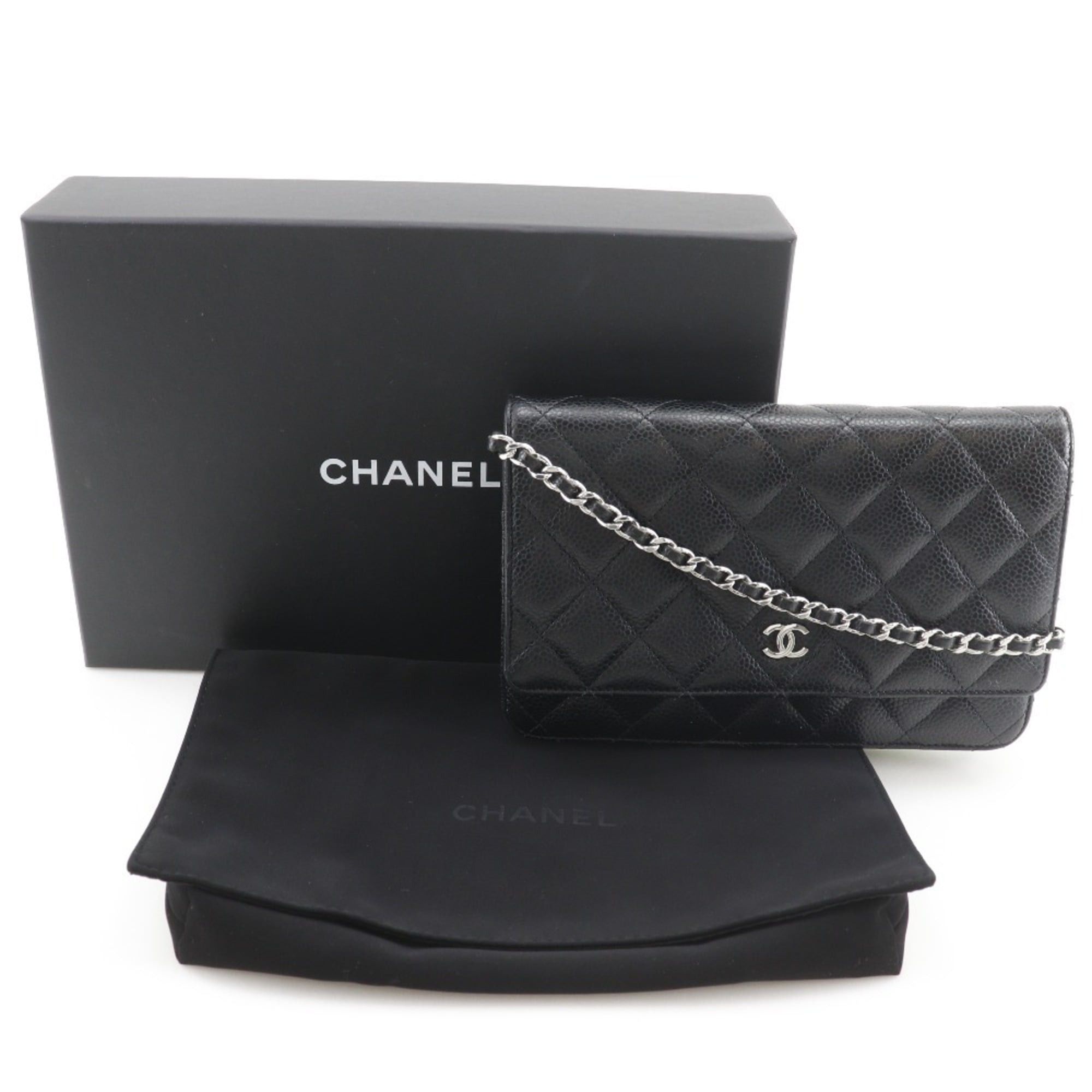 Chanel Chanel Classic Chain Wallet Matelassé Long Shoulder Bag A33814 Caviar Leather Black Snap Button Women's Size ONE SIZE - 14 Thumbnail