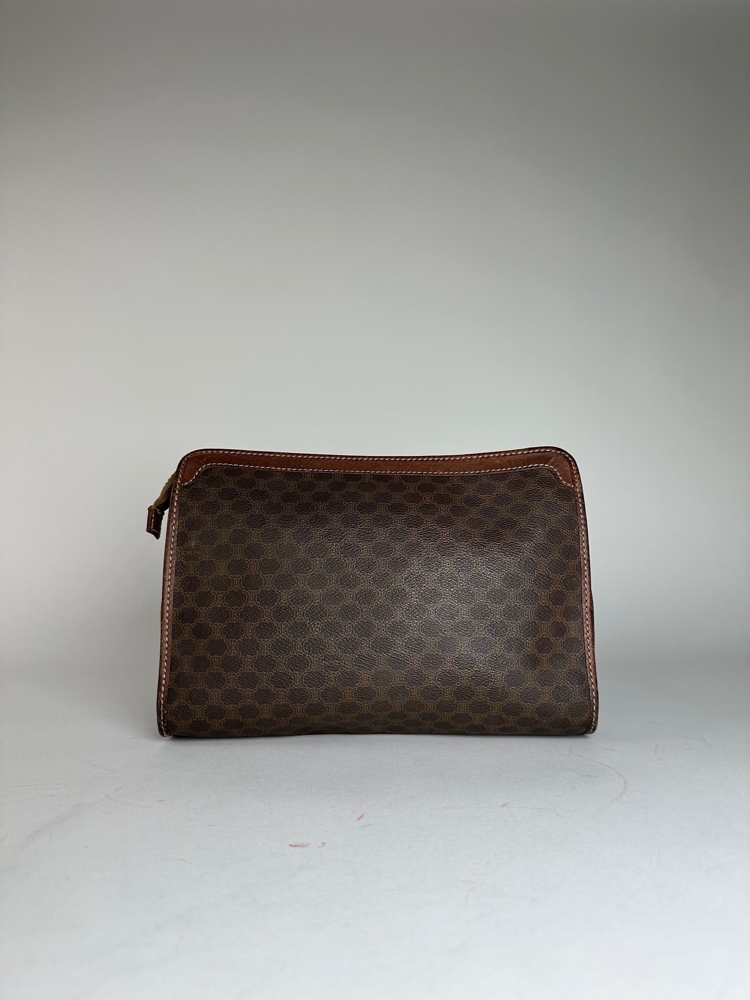 Celine Vintage Paris Triomphe Monogram Leather Clutch Brown Size ONE SIZE - 13 Thumbnail