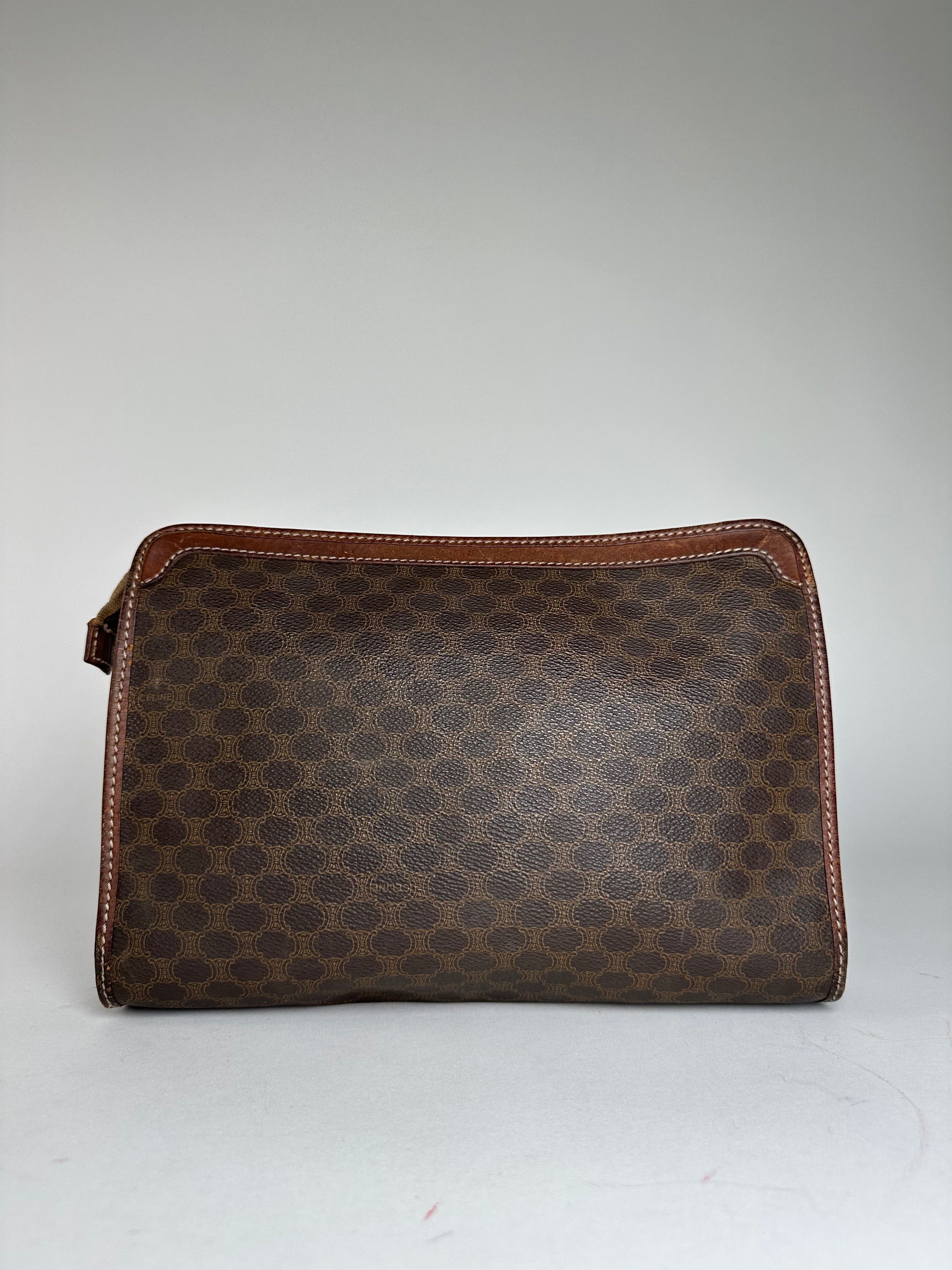 Celine Vintage Paris Triomphe Monogram Leather Clutch Brown Size ONE SIZE - 2 Thumbnail