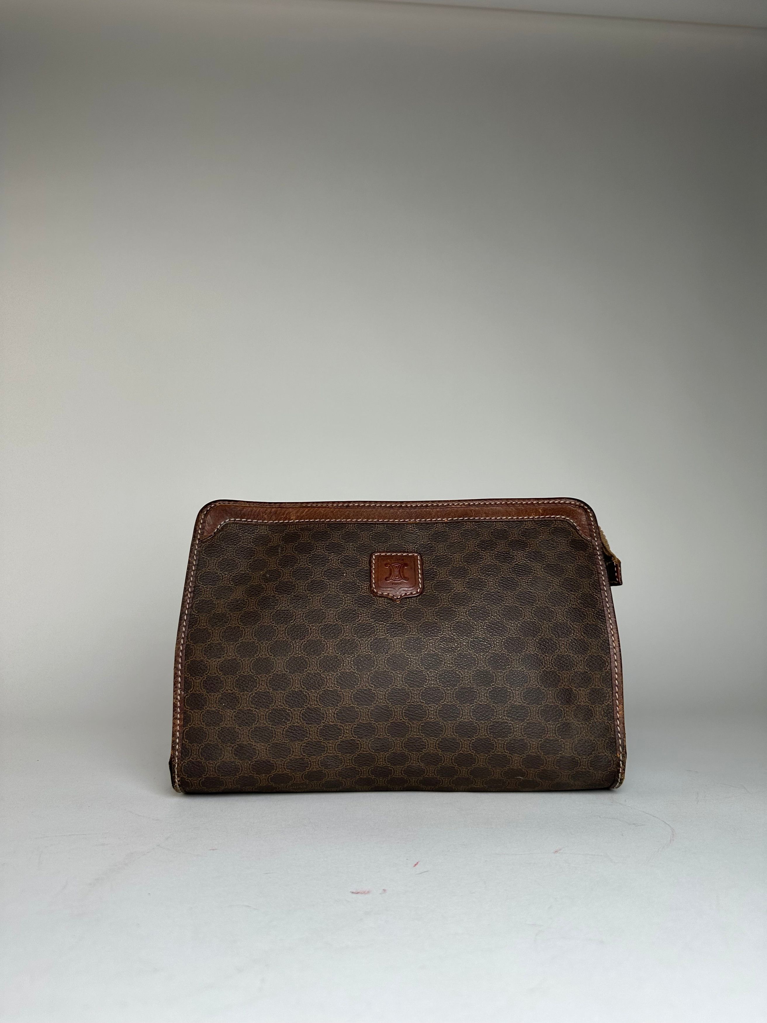 Celine Vintage Paris Triomphe Monogram Leather Clutch Brown Size ONE SIZE - 12 Thumbnail