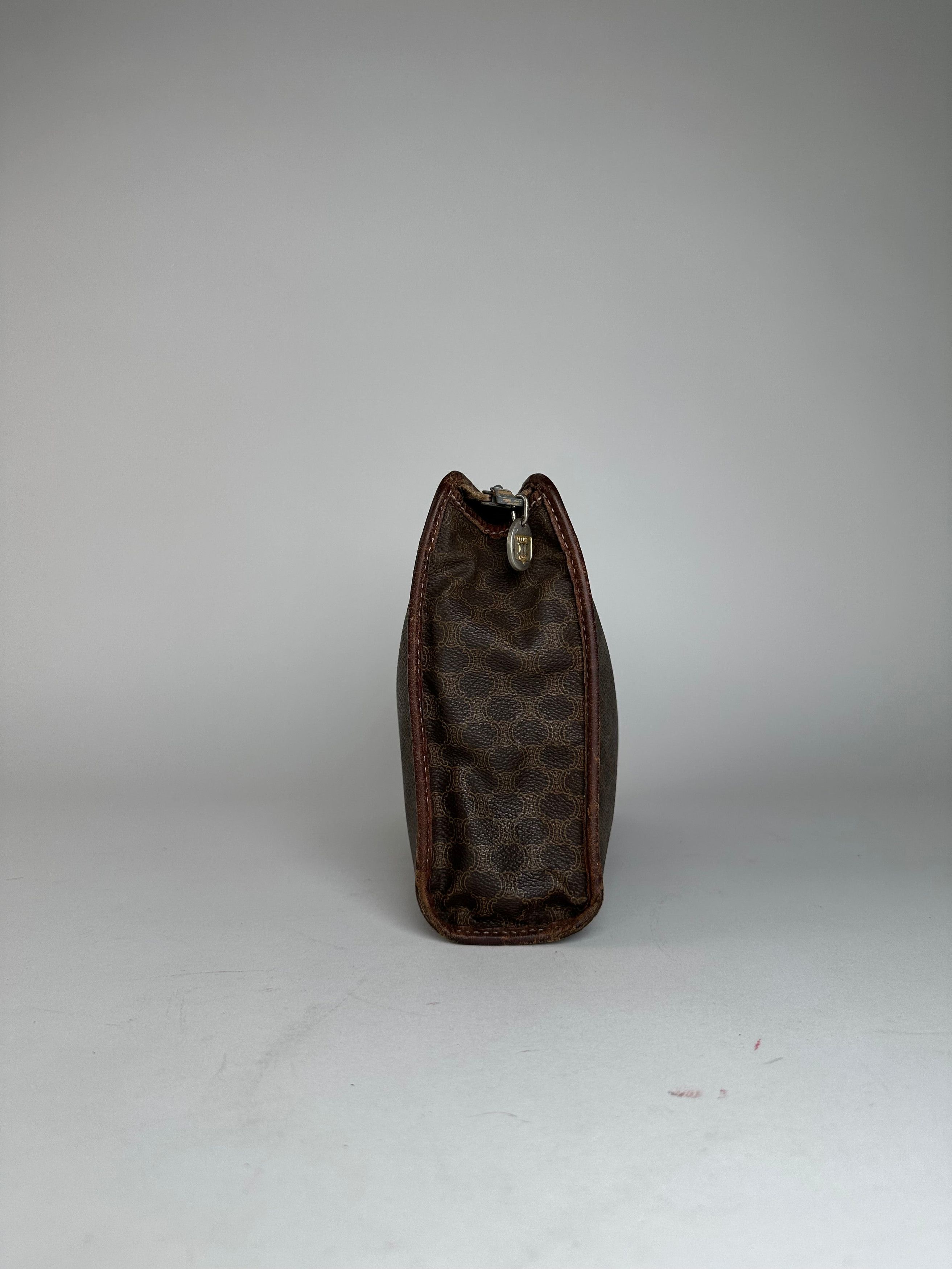 Celine Vintage Paris Triomphe Monogram Leather Clutch Brown Size ONE SIZE - 3 Thumbnail