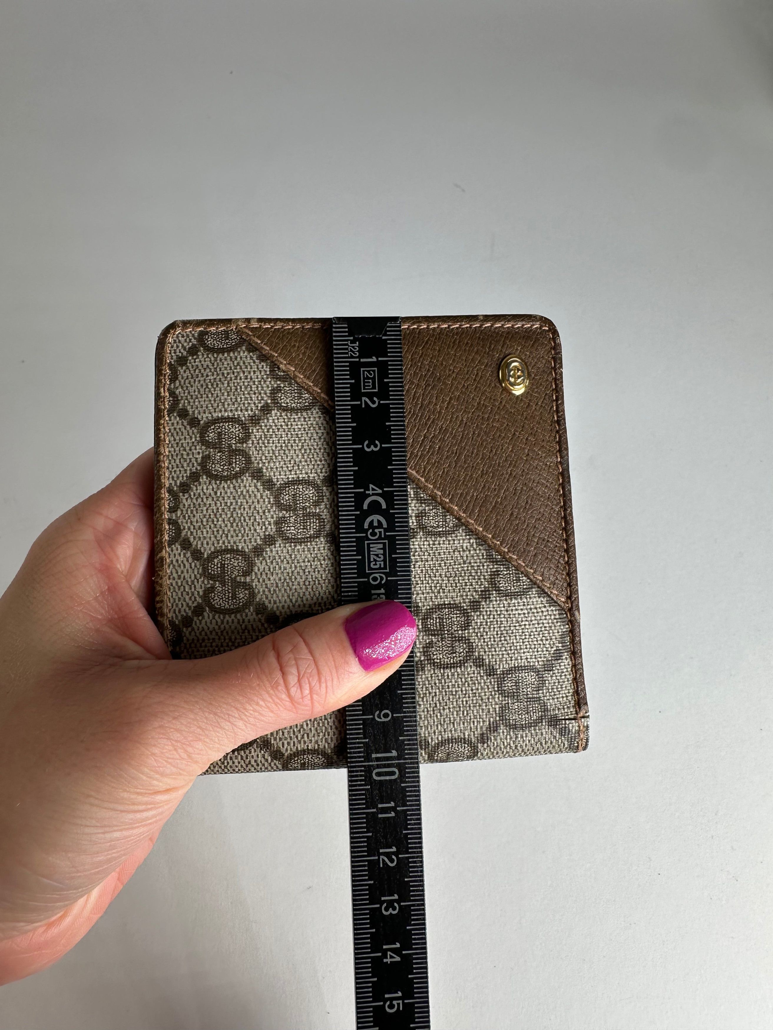 Gucci Vintage Monogram Leather Flap Wallet Grey Brown Size ONE SIZE - 9 Thumbnail