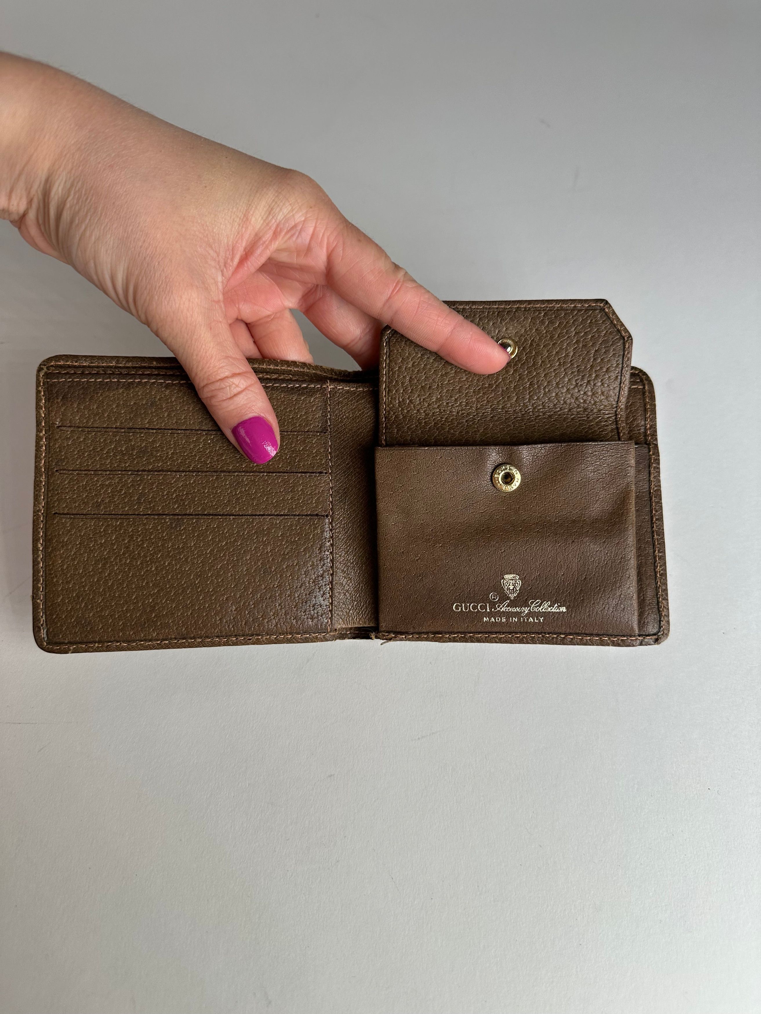 Gucci Vintage Monogram Leather Flap Wallet Grey Brown Size ONE SIZE - 6 Thumbnail