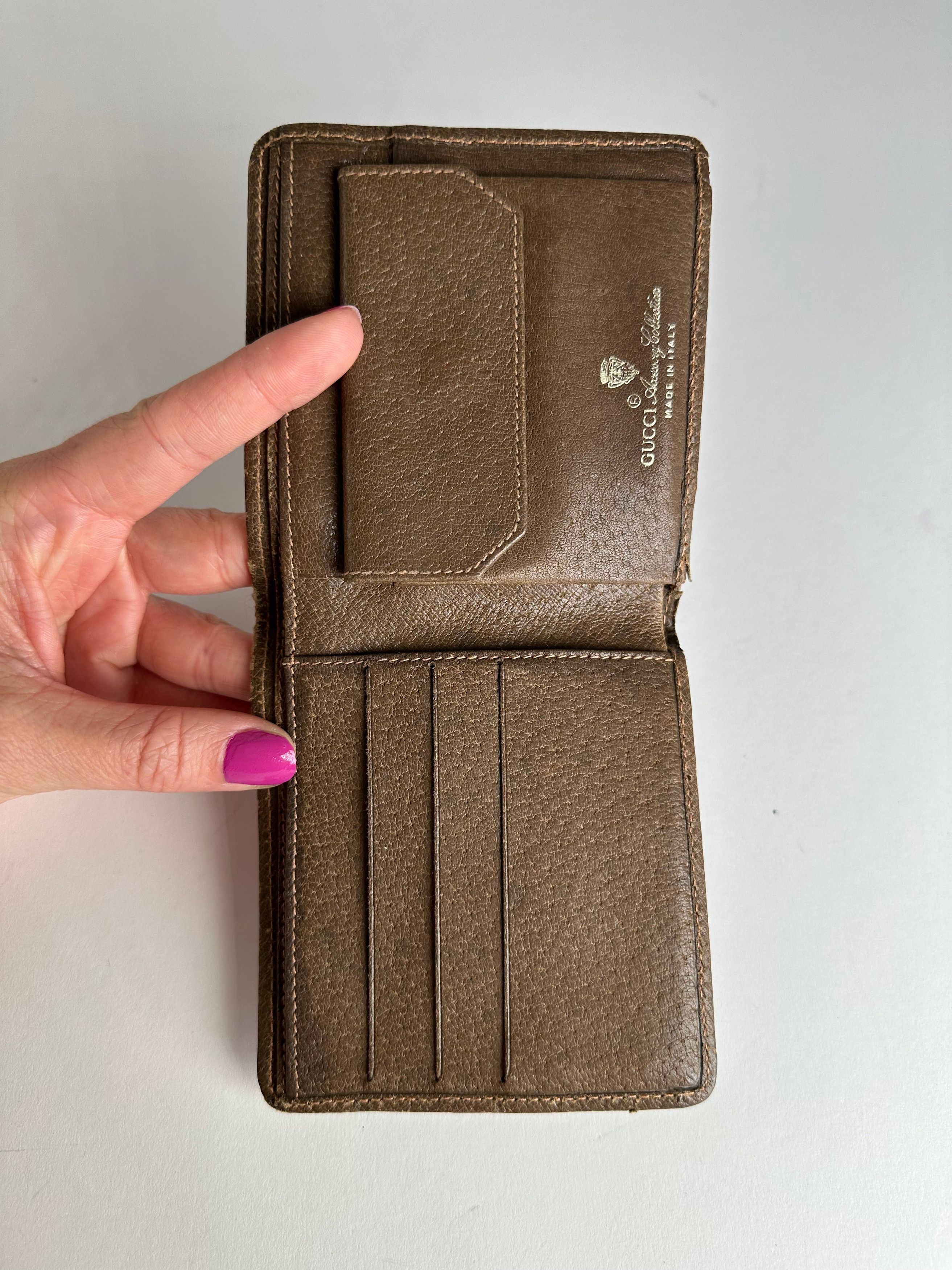 Gucci Vintage Monogram Leather Flap Wallet Grey Brown Size ONE SIZE - 3 Thumbnail