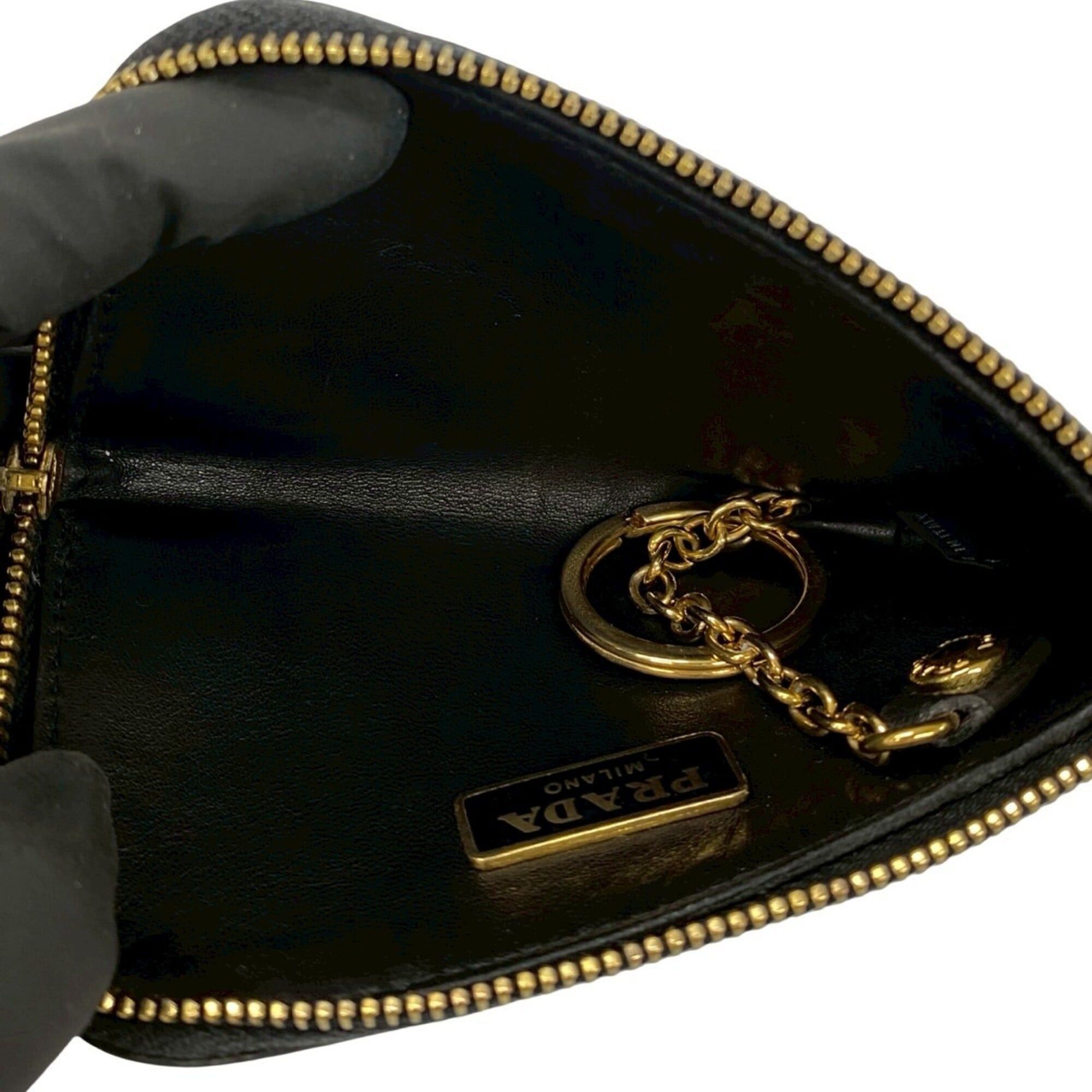 Prada PRADA Leather Wallet/Coin Purse with Logo Hardware, L-shaped Zipper, Black (Item No. 30147) Size ONE SIZE - 7 Thumbnail