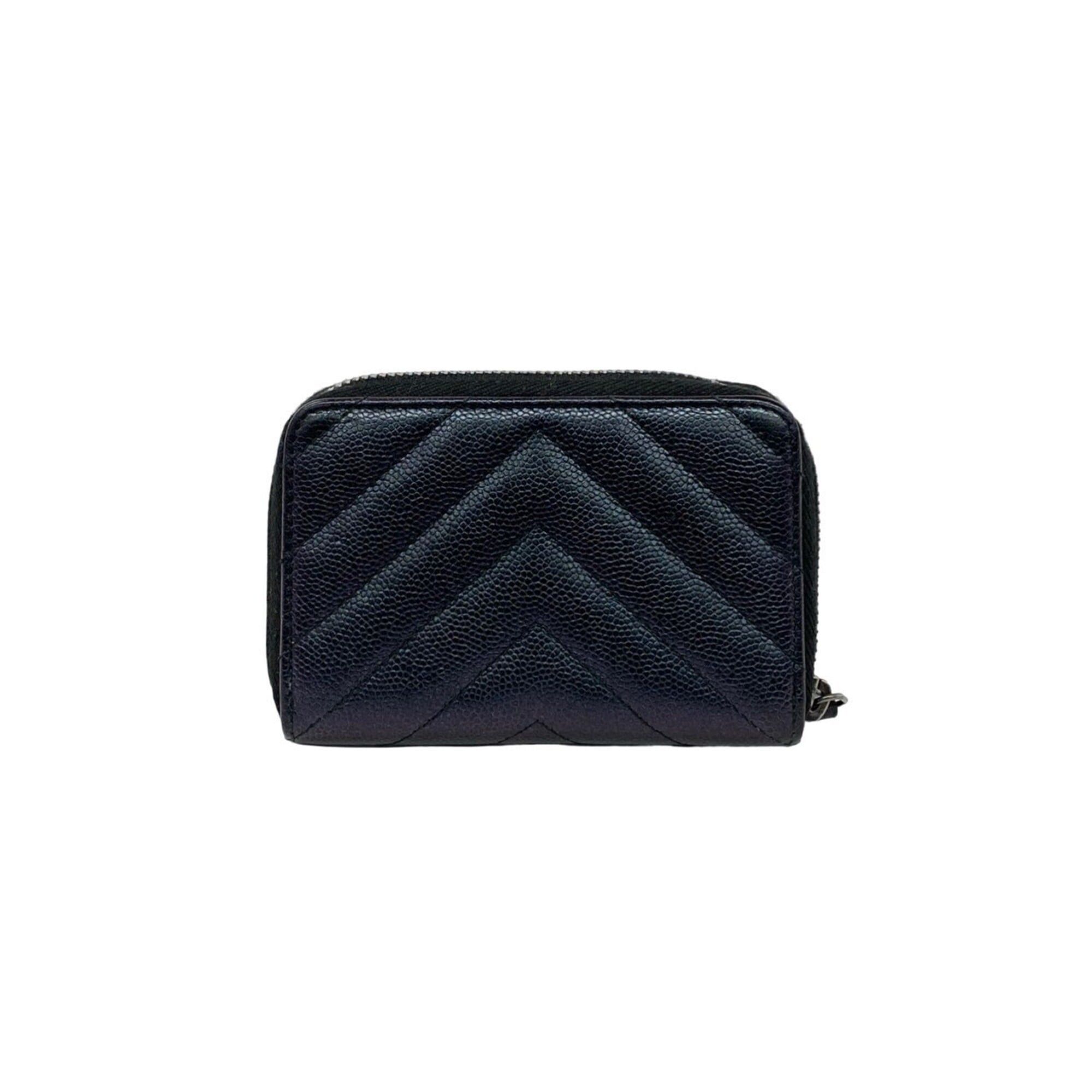 Chanel CHANEL Coco Mark Chevron Caviar Leather Wallet/Coin Purse, Black pj7-3 Size ONE SIZE - 2 Thumbnail