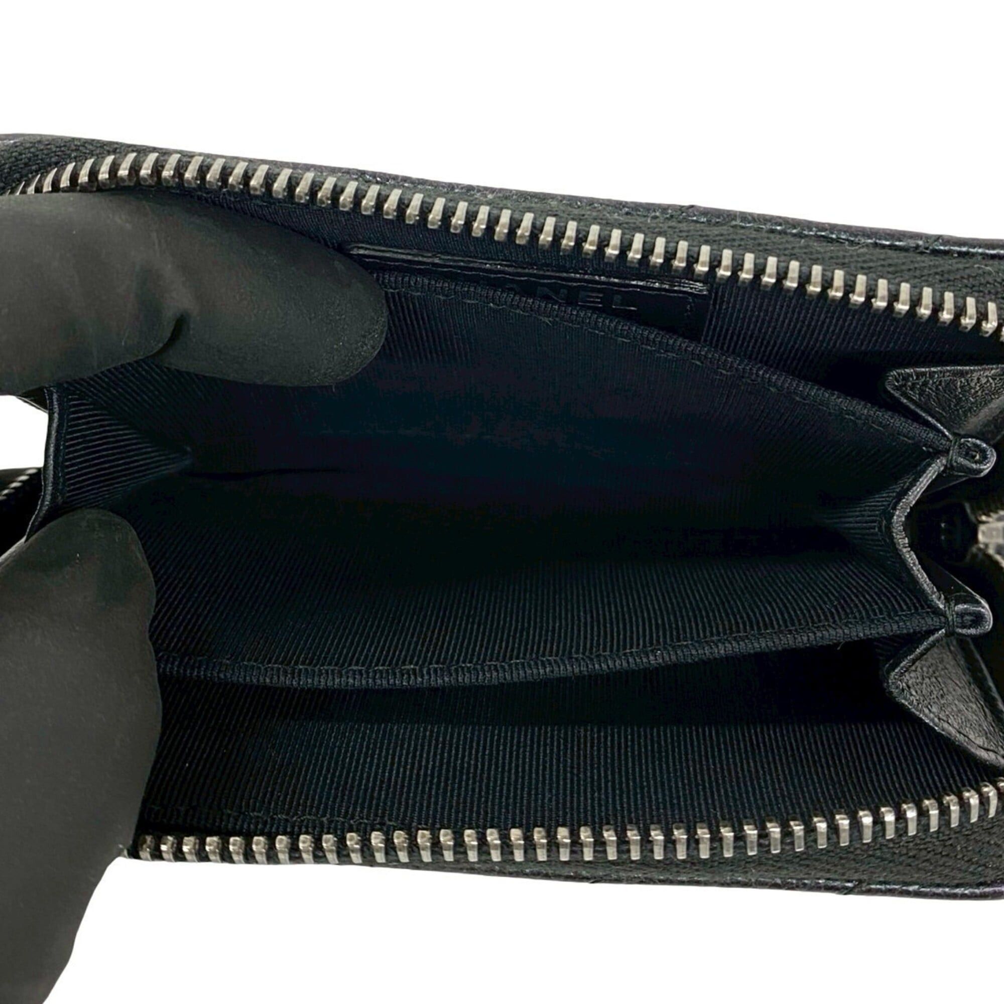 Chanel CHANEL Coco Mark Chevron Caviar Leather Wallet/Coin Purse, Black pj7-3 Size ONE SIZE - 8 Thumbnail