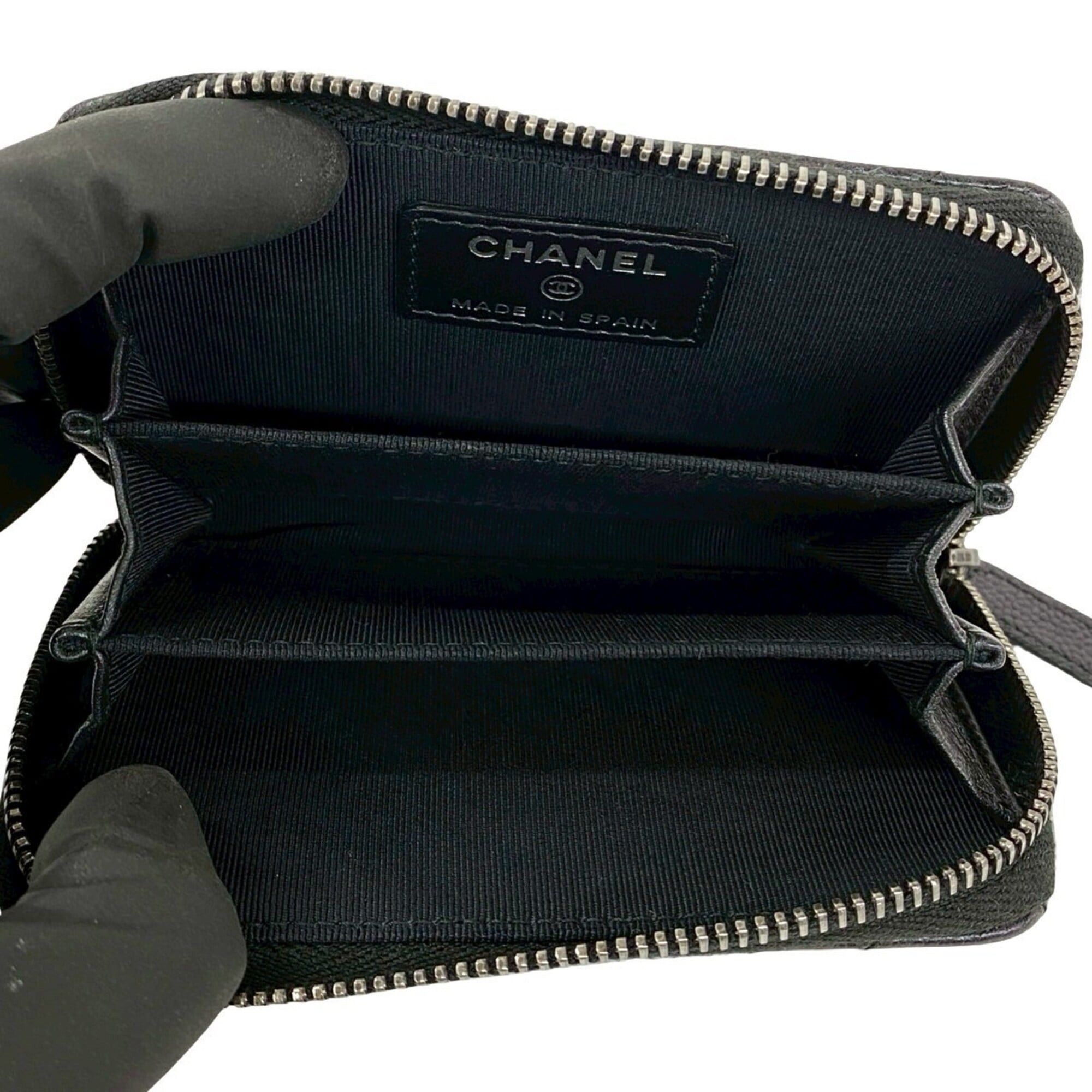 Chanel CHANEL Coco Mark Chevron Caviar Leather Wallet/Coin Purse, Black pj7-3 Size ONE SIZE - 7 Thumbnail