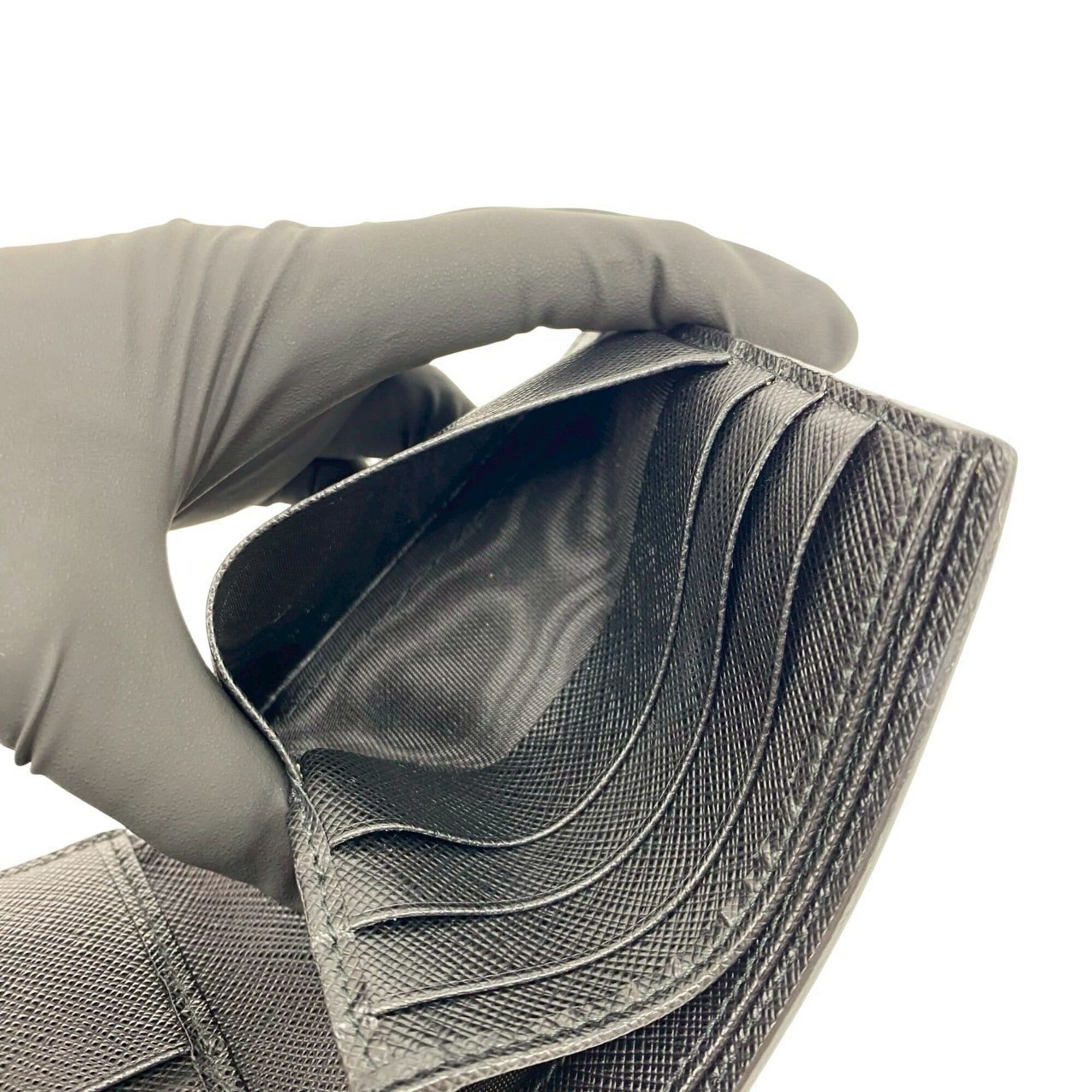 Prada PRADA logo hardware, Saffiano crocodile embossed leather, genuine bi-fold wallet, black, 31109 Size ONE SIZE - 9 Thumbnail