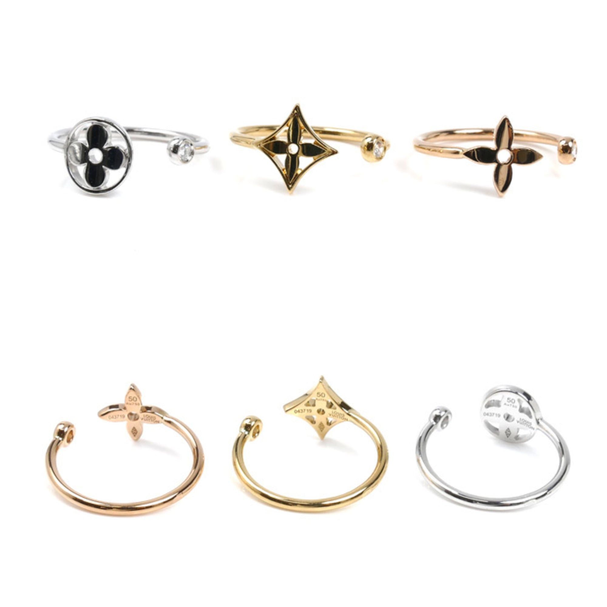 Louis Vuitton Louis Vuitton 18K Yellow Gold Pink White Bague Monogram Idylle Three Ring Q9F15D Diamond 50 5.6g Women's Size ONE SIZE - 3 Thumbnail