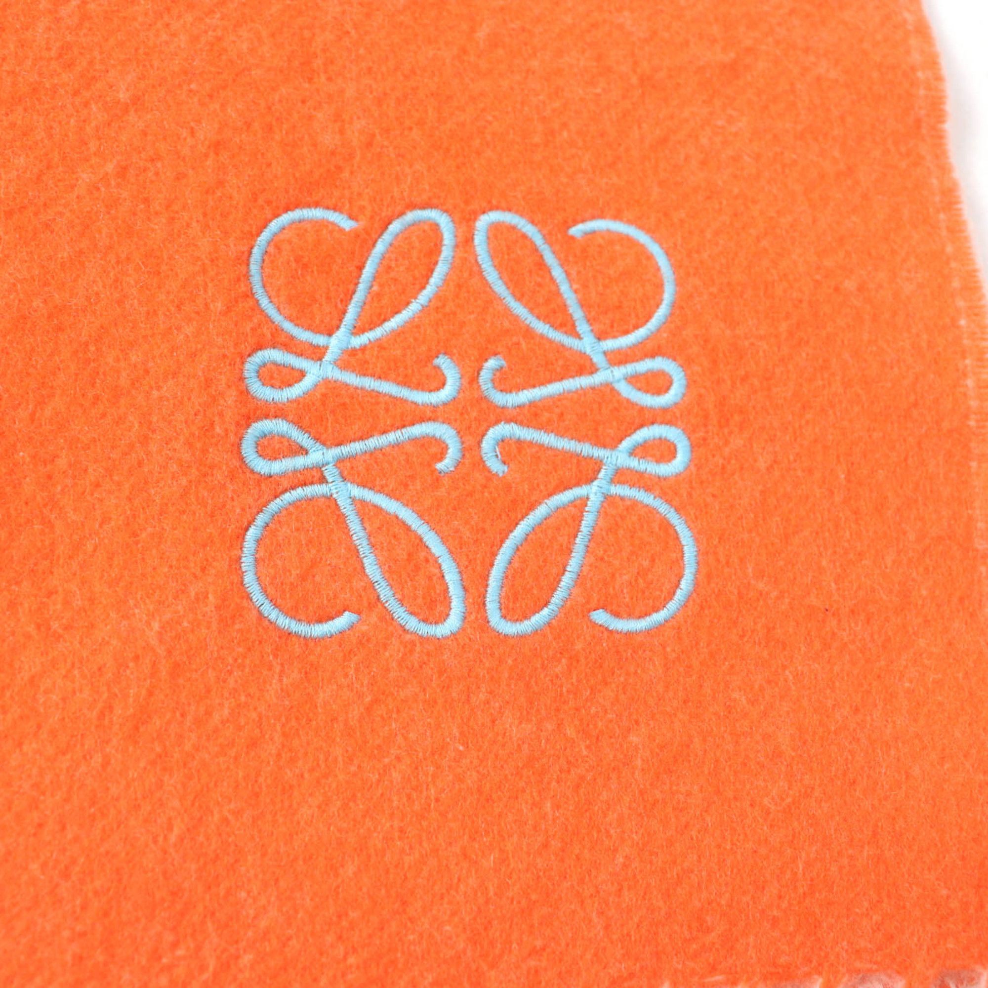 Loewe LOEWE Women's Wool and Cashmere Blend Scarf with Anagram Embroidery Fringe, Orange, Made in England, Authentic Size ONE SIZE - 5 Thumbnail