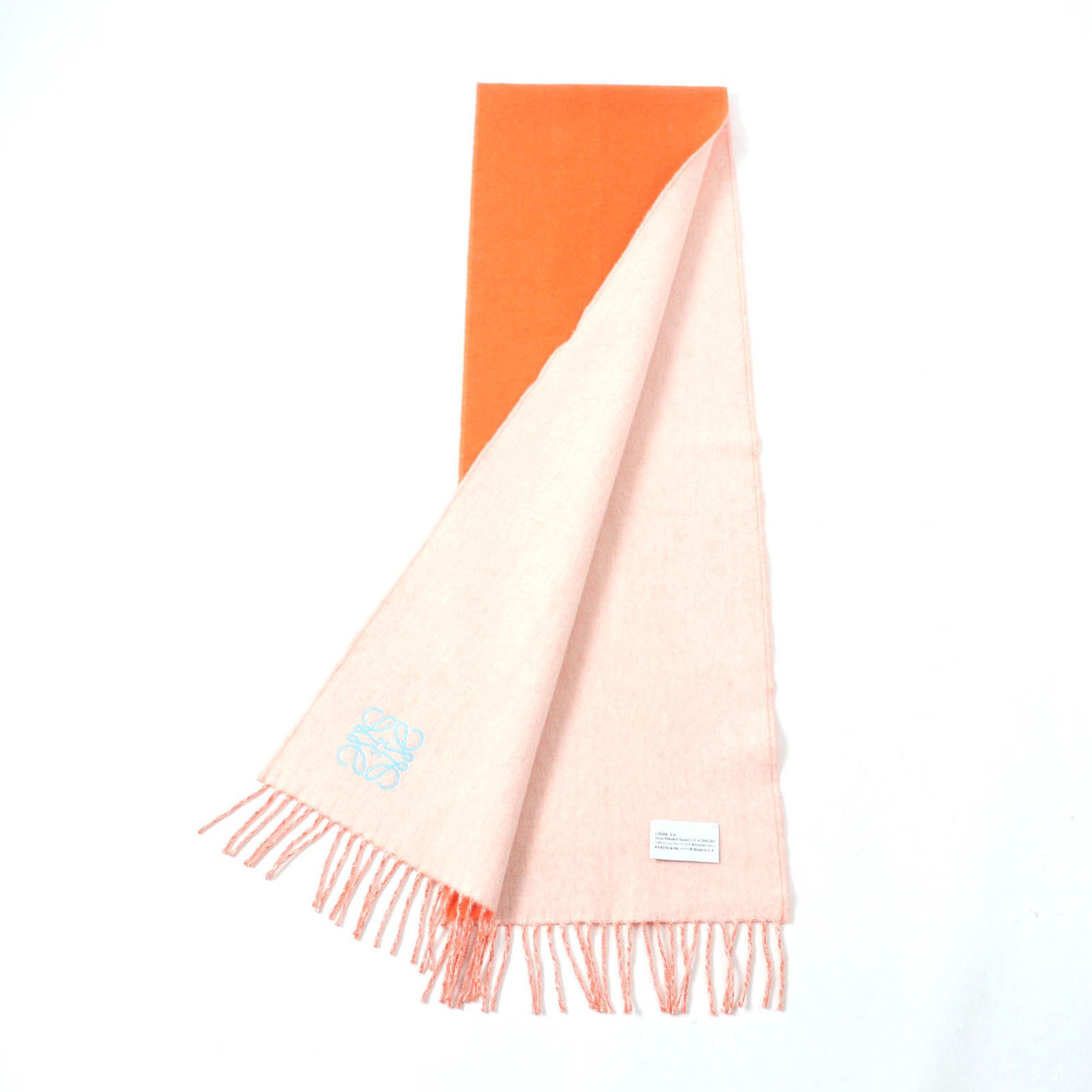 Loewe LOEWE Women's Wool and Cashmere Blend Scarf with Anagram Embroidery Fringe, Orange, Made in England, Authentic Size ONE SIZE - 2 Thumbnail