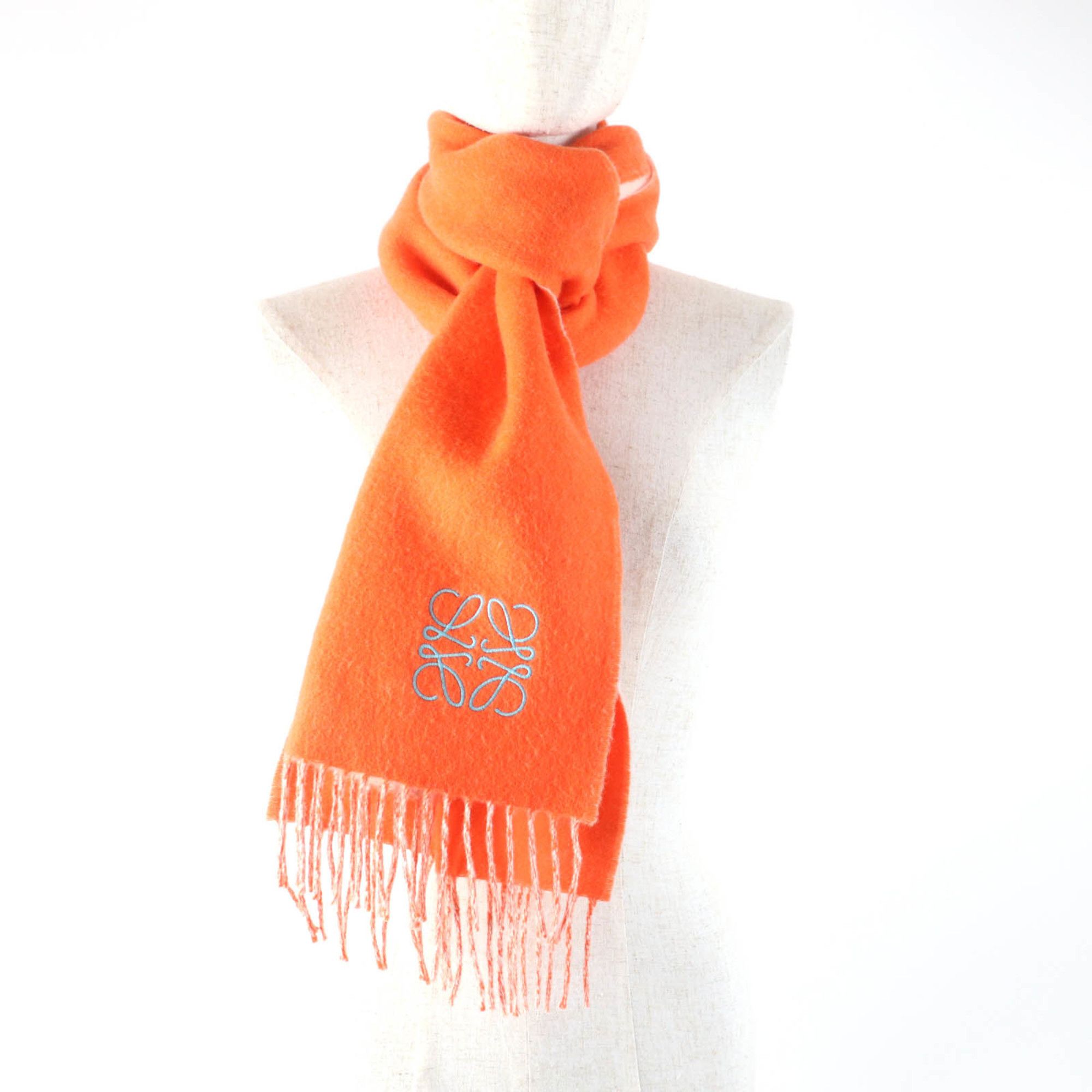 Loewe LOEWE Women's Wool and Cashmere Blend Scarf with Anagram Embroidery Fringe, Orange, Made in England, Authentic Size ONE SIZE - 3 Thumbnail